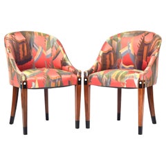 Elegant Matching Pair French Art Deco 1930's Tub Chairs With Original Upholstery