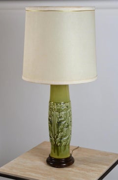 Elegant Mayan Inspired Ceramic Lamp with Original Shade
