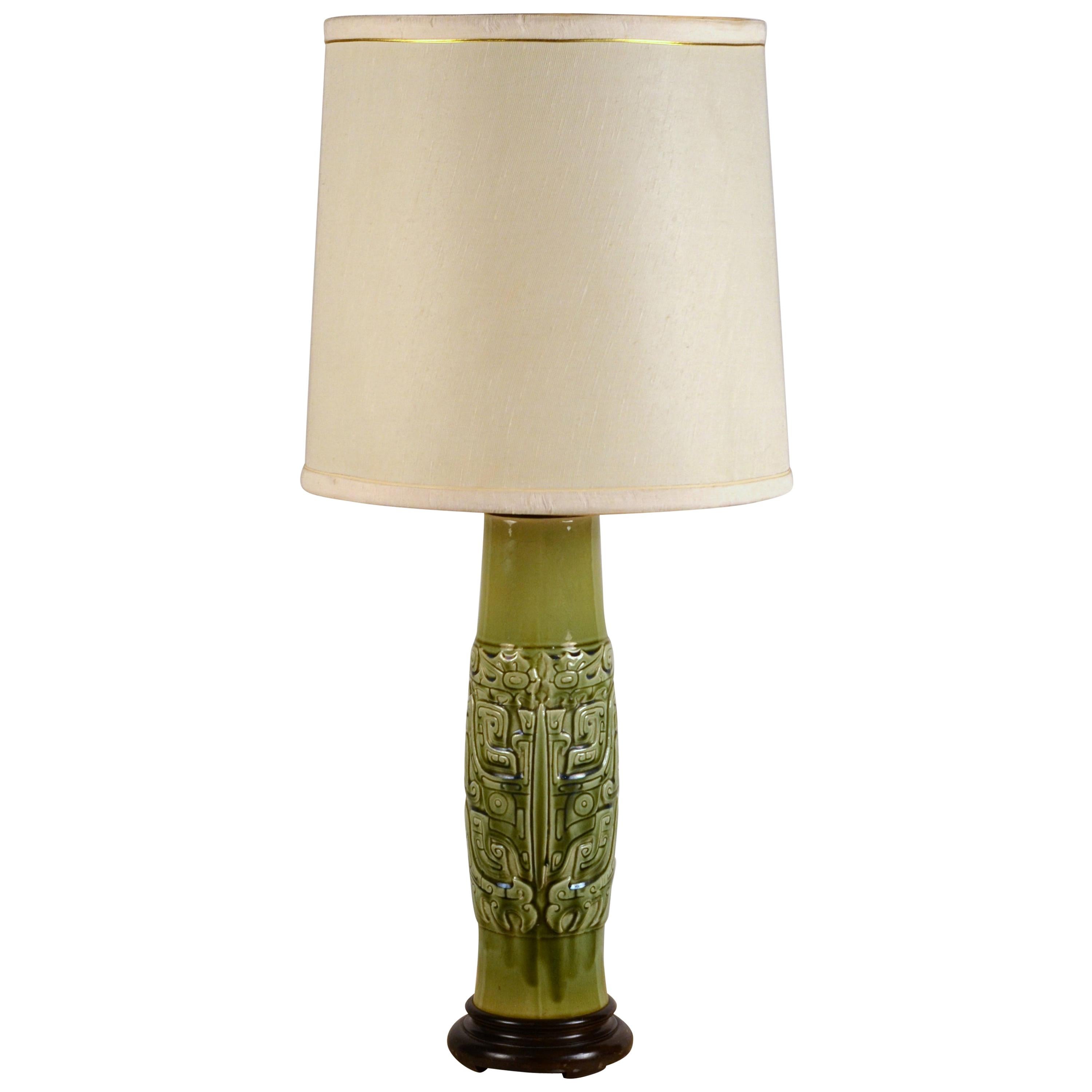 Elegant Mayan Inspired Ceramic Lamp with Original Shade