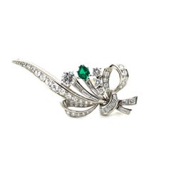 Elegant Meister Diamond Brooch with Emerald in Platinum 950