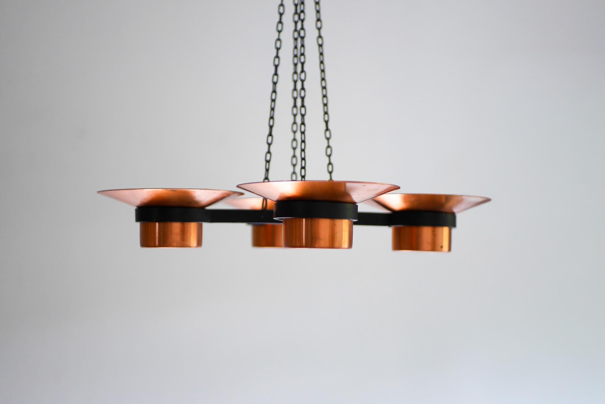Eleganter metall- und kupferfarbener hängeleuchter kerzenständer von Carl Thore im Angebot 2