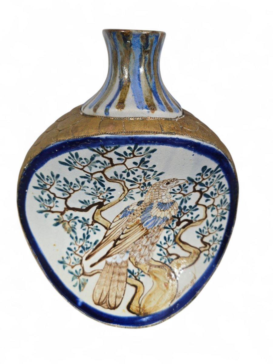 Mexicain Elegant vase mexicain en porcelaine peinte - Signé - 20e siècle en vente