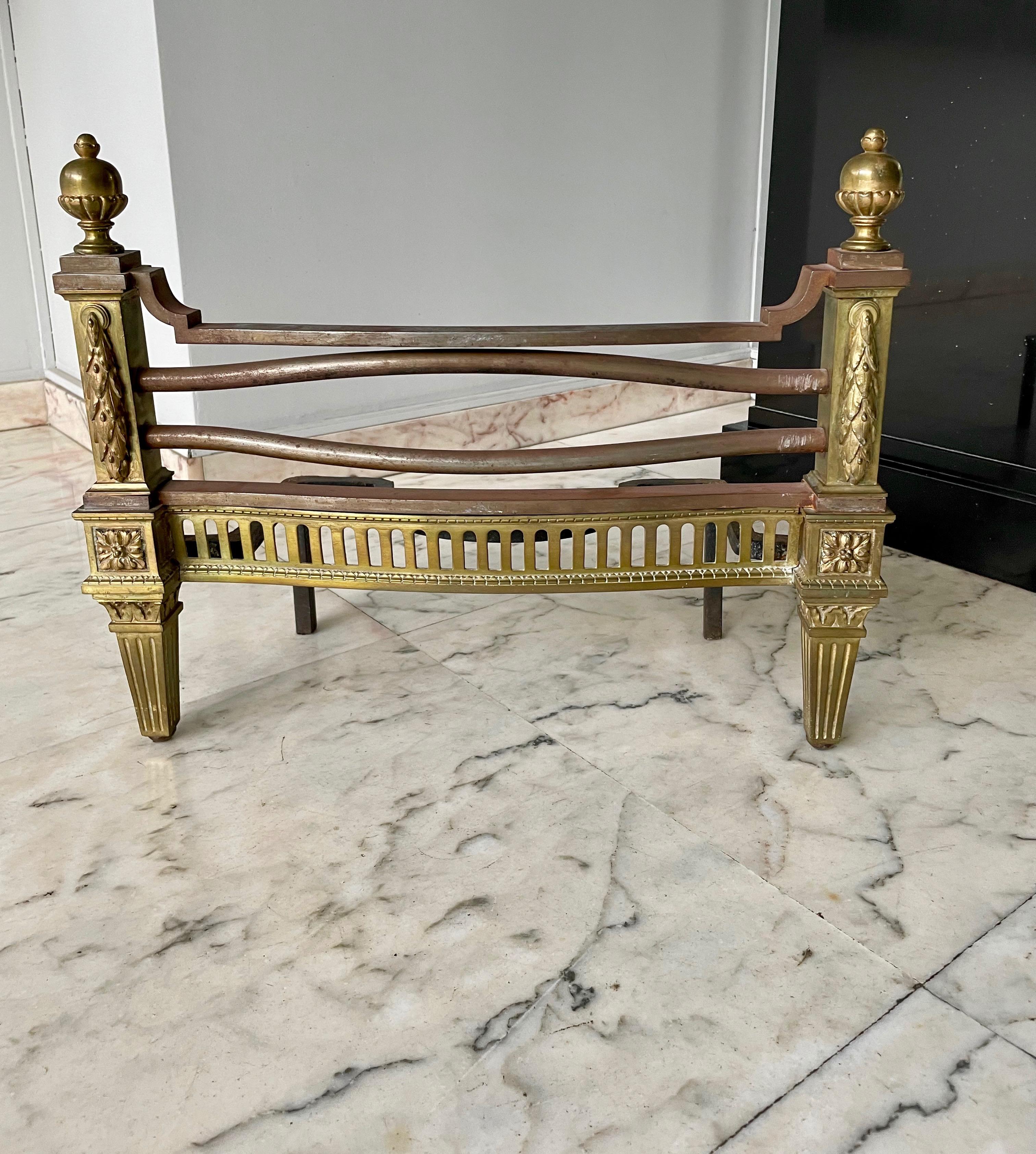 Elegant Mid-19th Century Stamped Gilt Bronze Andirons, France, Around 1850 For Sale 5
