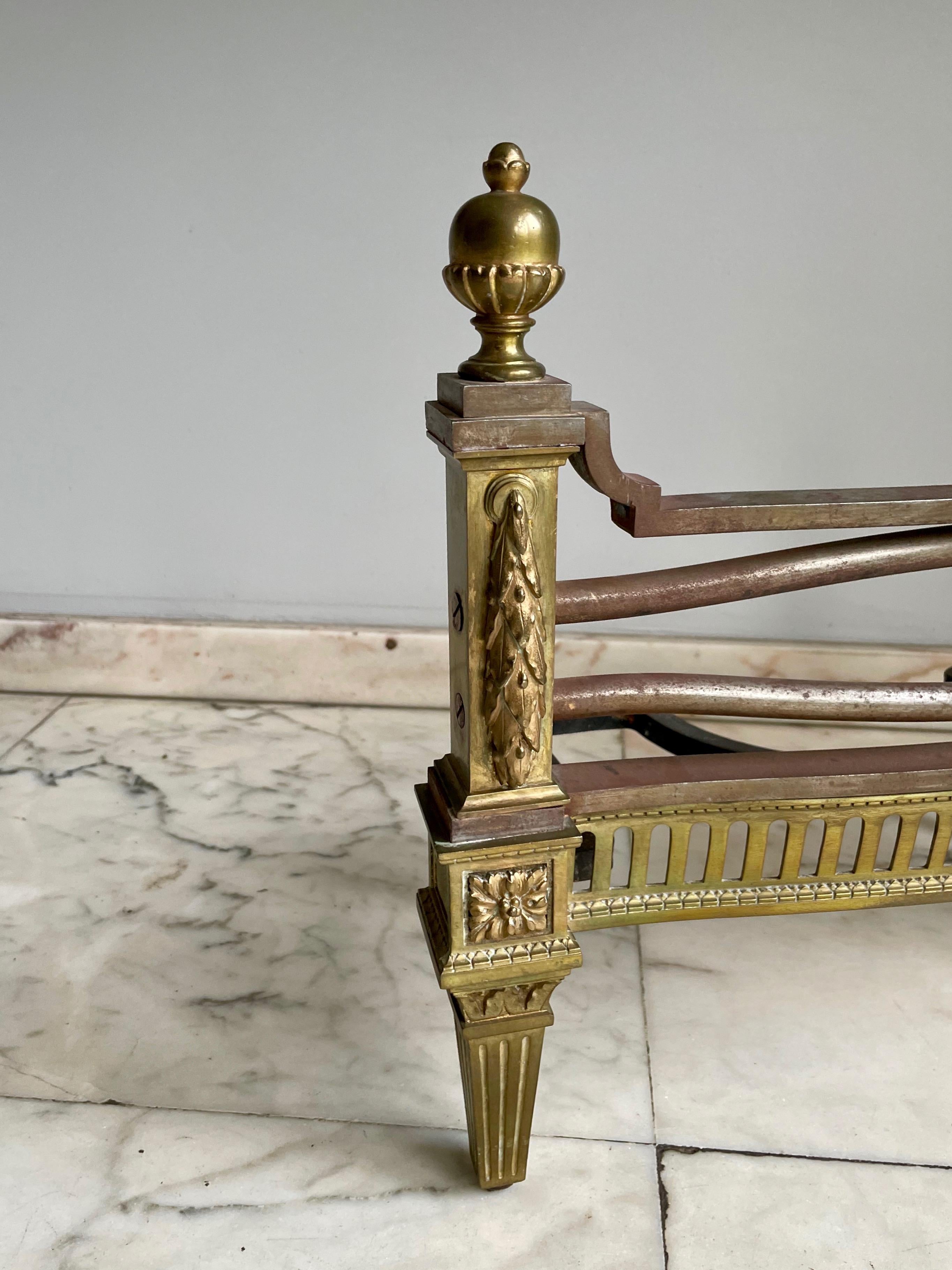 Elegant Mid-19th Century Stamped Gilt Bronze Andirons, France, Around 1850 For Sale 1