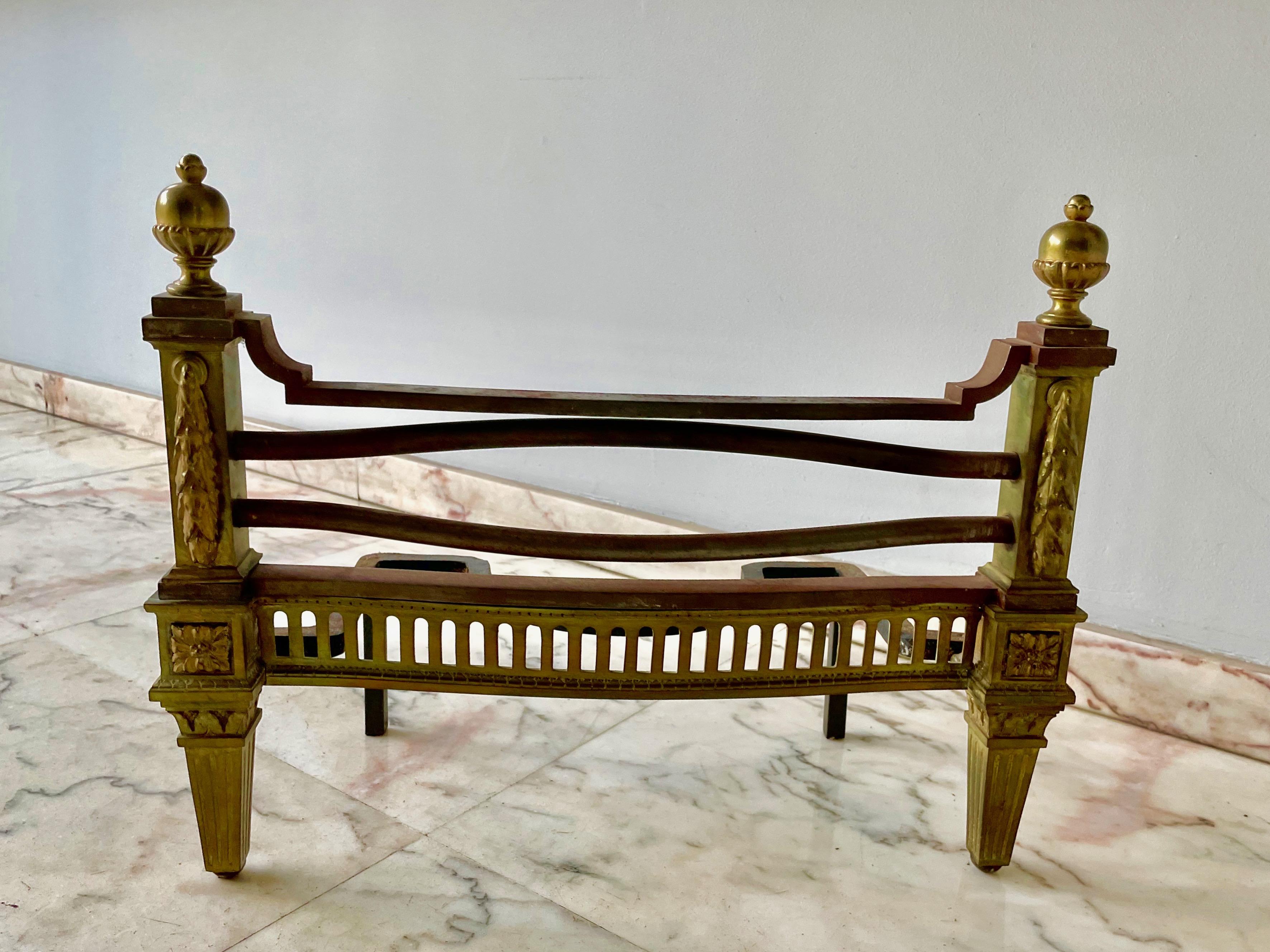 Elegant Mid-19th Century Stamped Gilt Bronze Andirons, France, Around 1850 For Sale 2