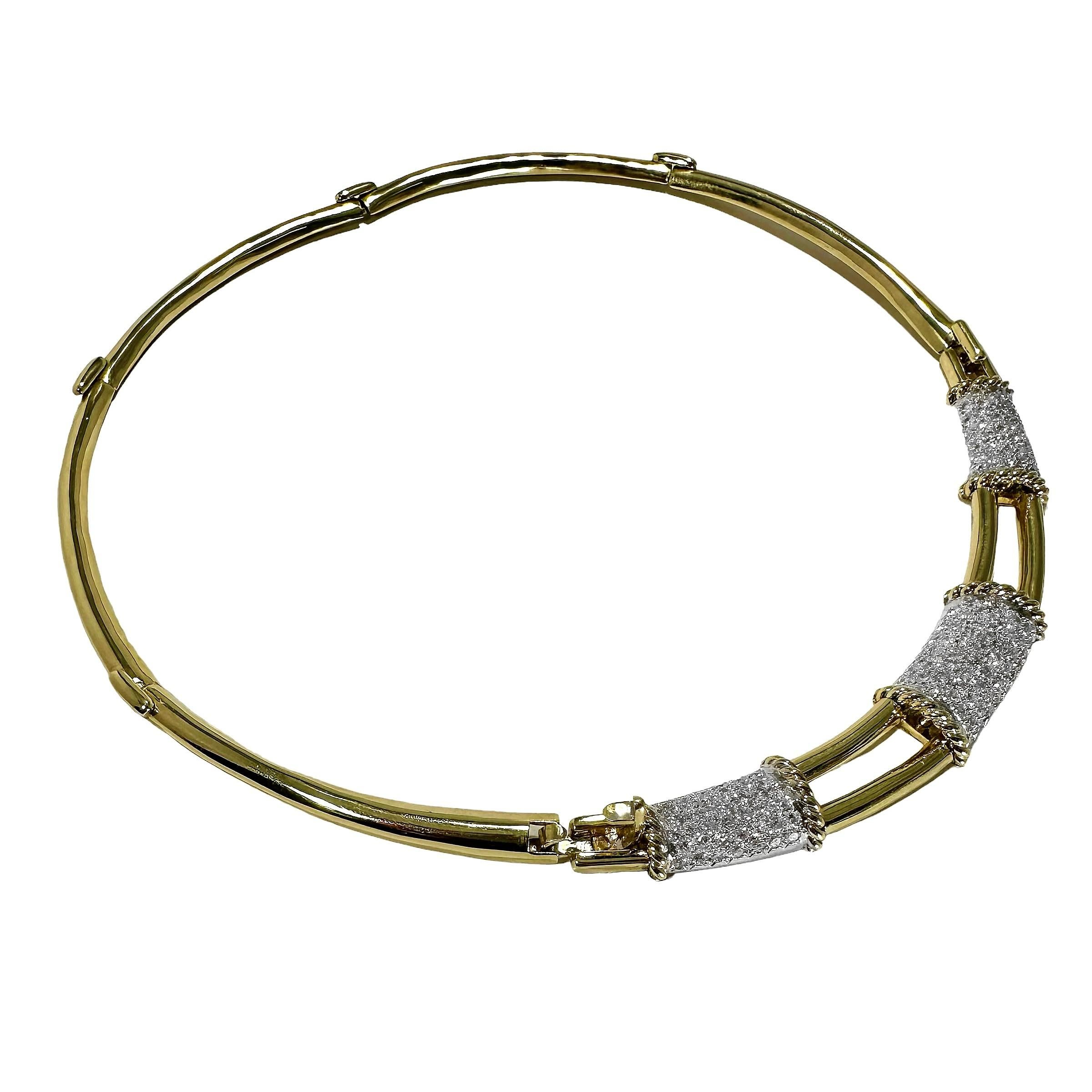 Elegant Mid-20th Century 18K Gold and Diamond Choker Necklace For Sale 1