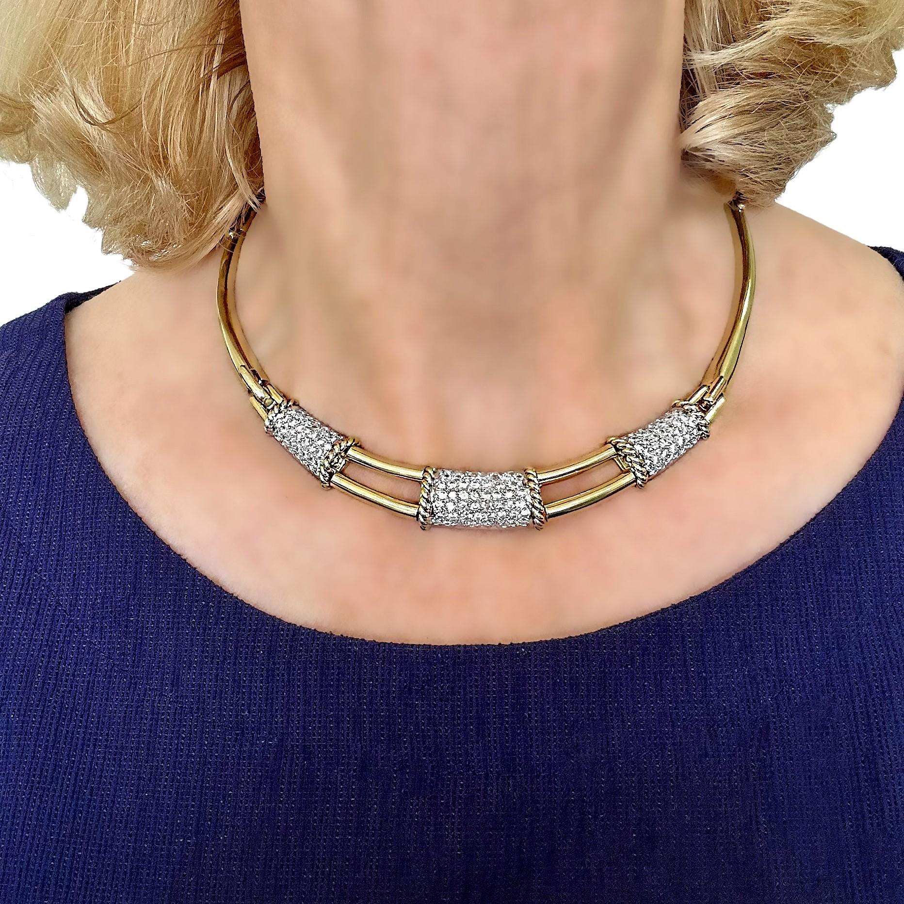 Elegant Mid-20th Century 18K Gold and Diamond Choker Necklace For Sale 3