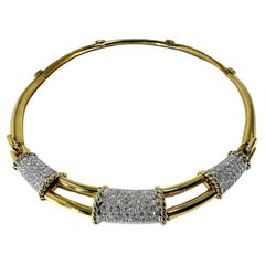 Vintage Elegant Mid-20th Century 18K Gold and Diamond Choker Necklace