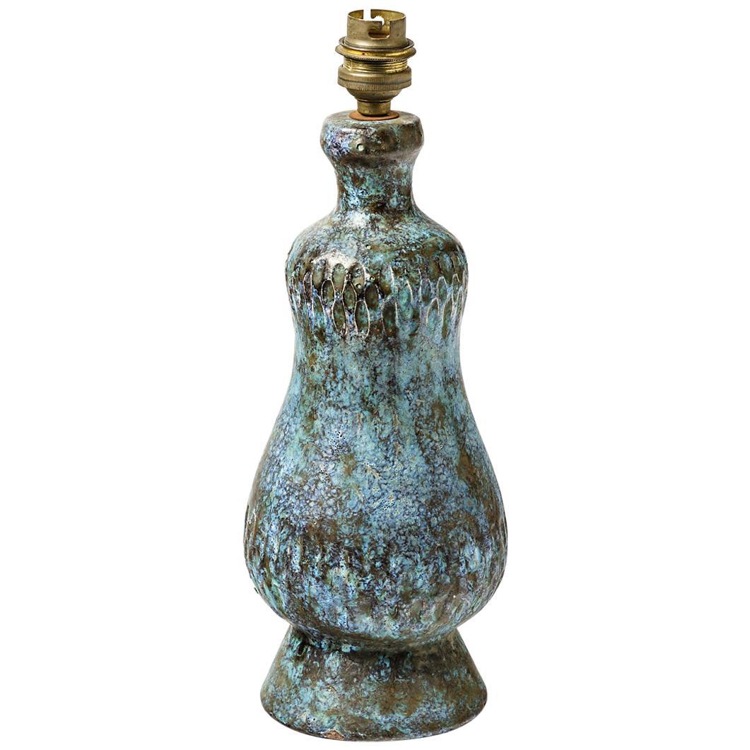 Elegant Mid-20th Century Blue Ceramic Table Lamp Free Form circa 1950