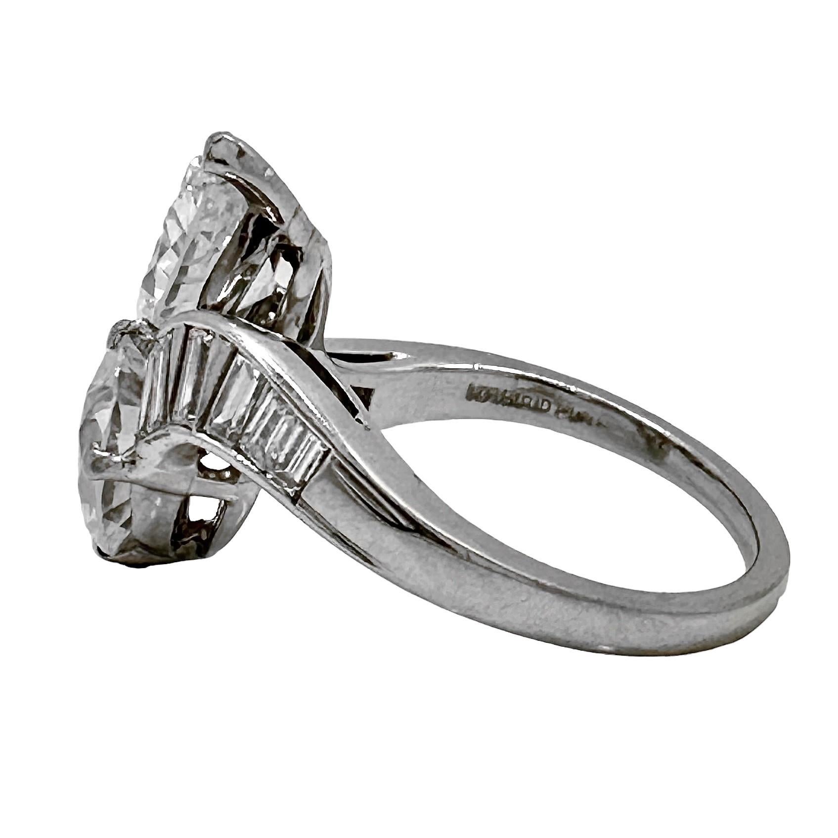 Elegant Mid-20th Century Bypass Ring of E Color VS1 Clarity Pear Shape Diamonds 2