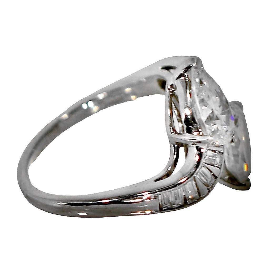 Elegant Mid-20th Century Bypass Ring of E Color VS1 Clarity Pear Shape Diamonds 3