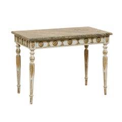 Elegant Mid-20th Century French Carved and Painted Wood Console Table