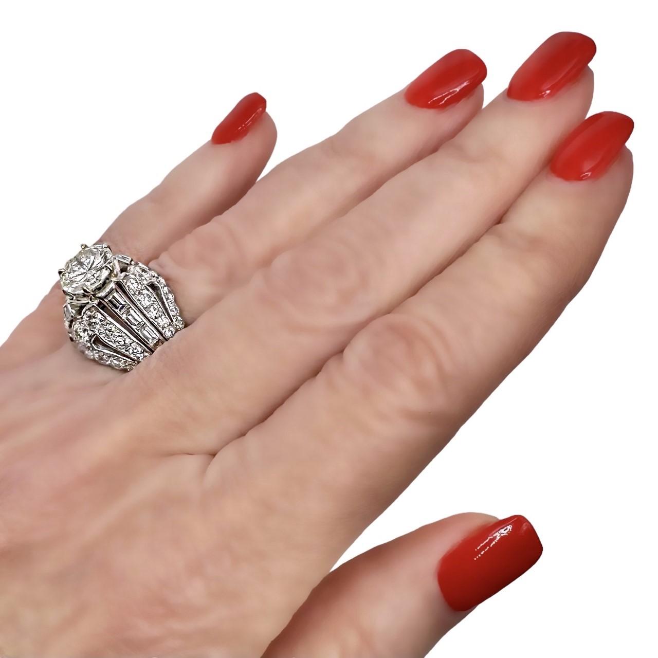Elegant Mid-20th Century French Platinum Diamond Solitaire Ring 1.98ct Center  For Sale 4