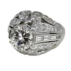 Elegant Mitte des 20. Jahrhunderts Französisch Platin Diamant Solitär Ring 1,98ct Center