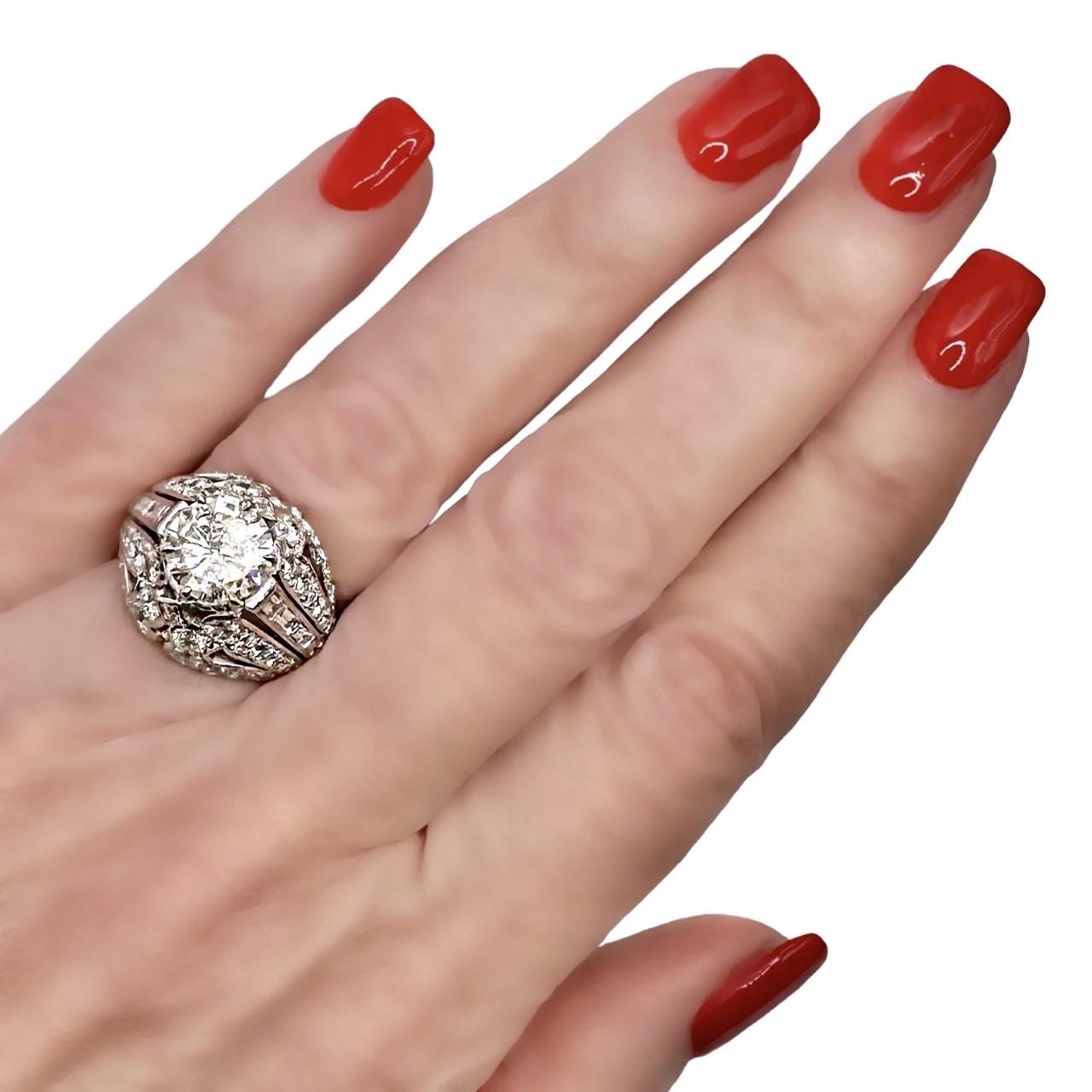 Elegant Mid-20th Century French Platinum Diamond Solitaire Ring 1.98ct Center  For Sale 3