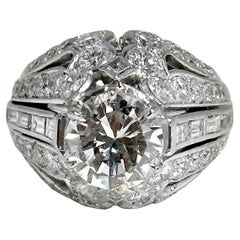 Elegant Mid-20th Century French Platinum Diamond Solitaire Ring 1.98ct Center