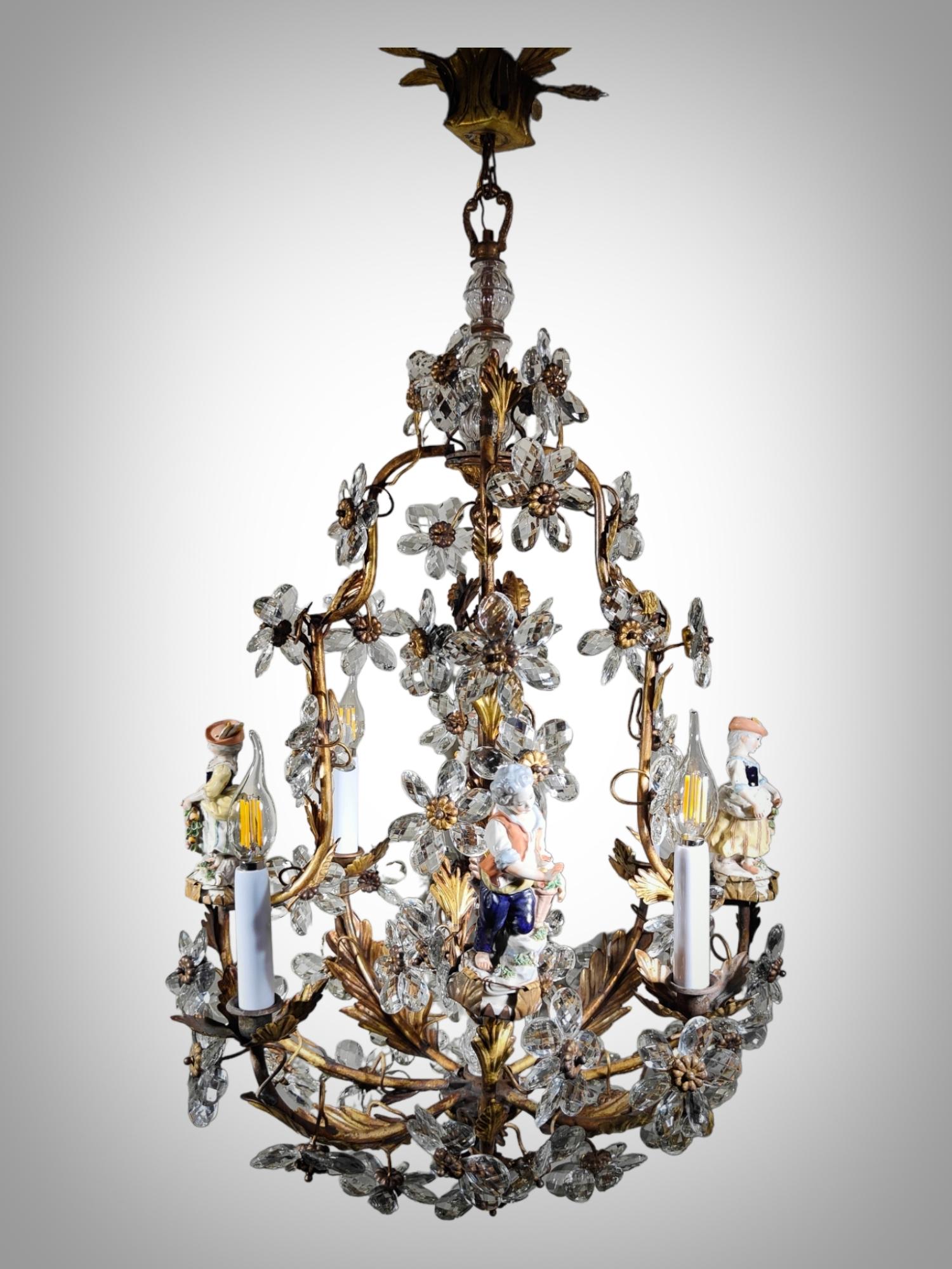 Elegant Mid-20th Century Jansen Chandelier
Very decorative chandelier from Maison Jansen in polished and faceted glass and porcelain. In very good condition and electrified. Measures: 90 cm high and 60 cm in diameter