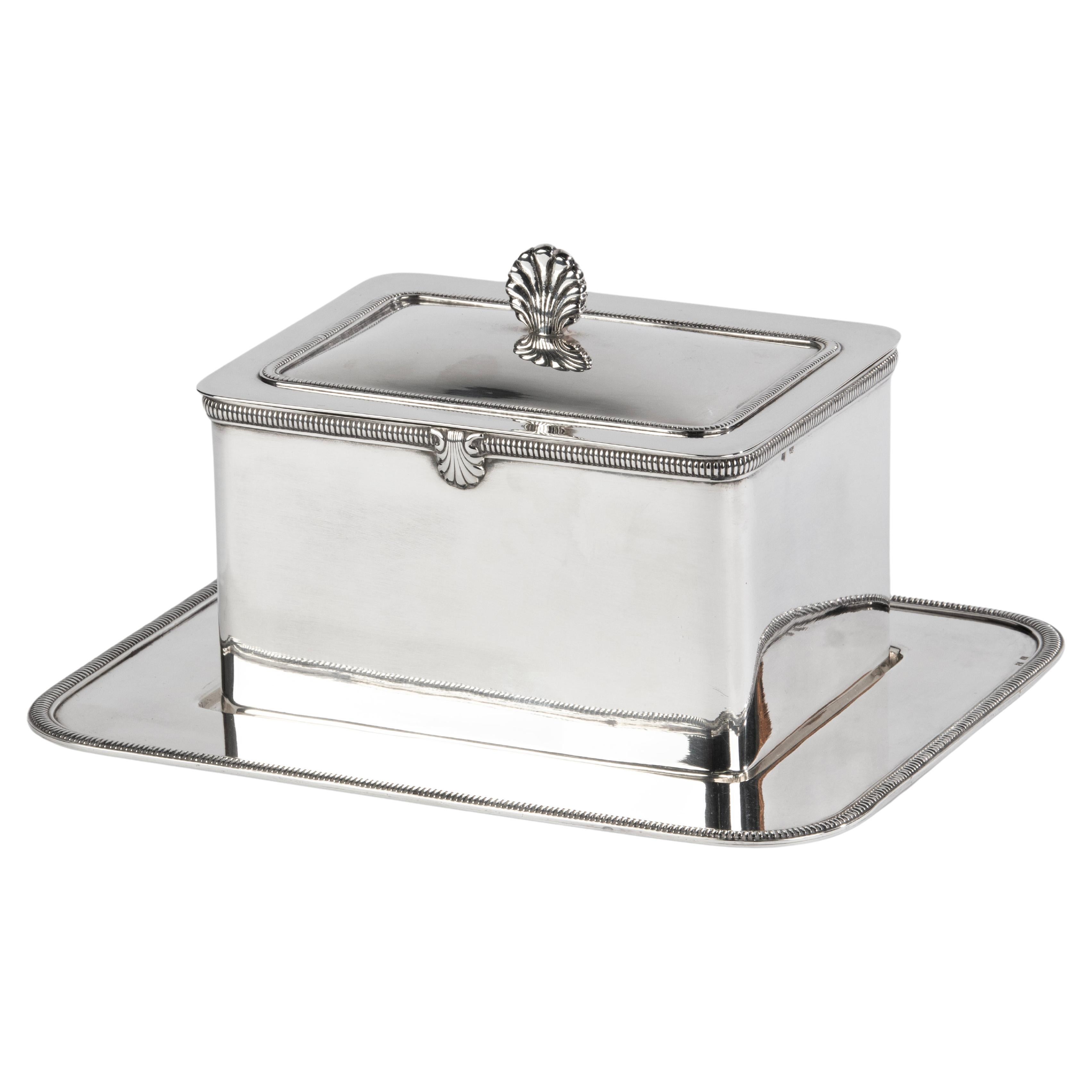 Elegant Mid 20th Century Silver Plated Biscuit Barrel on Tray  For Sale