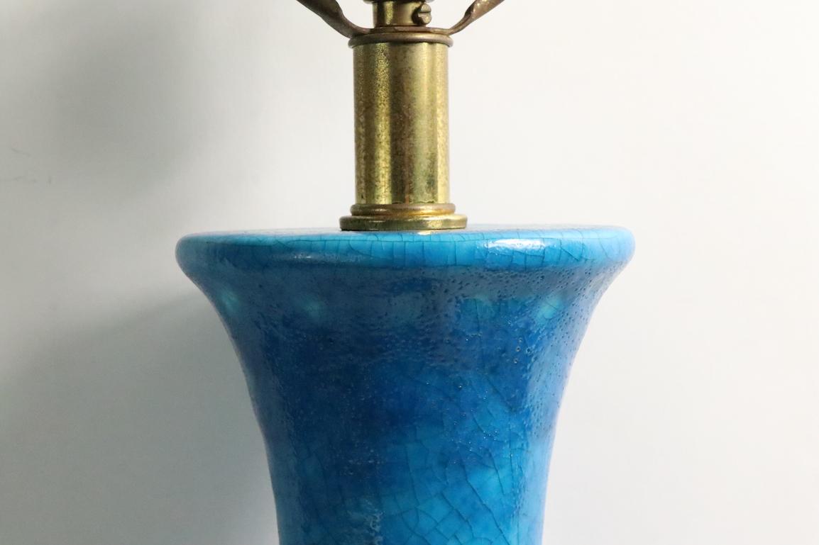 Hollywood Regency Elegant Mid Century Blue Craquelure Glaze Table Lamp
