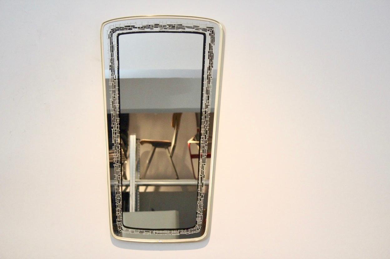French Elegant Midcentury Brass Framed Mirror, France For Sale