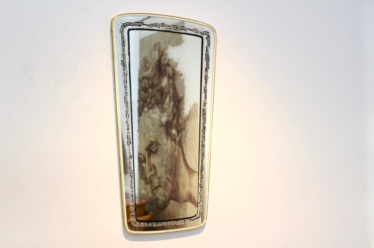 20th Century Elegant Midcentury Brass Framed Mirror, France For Sale