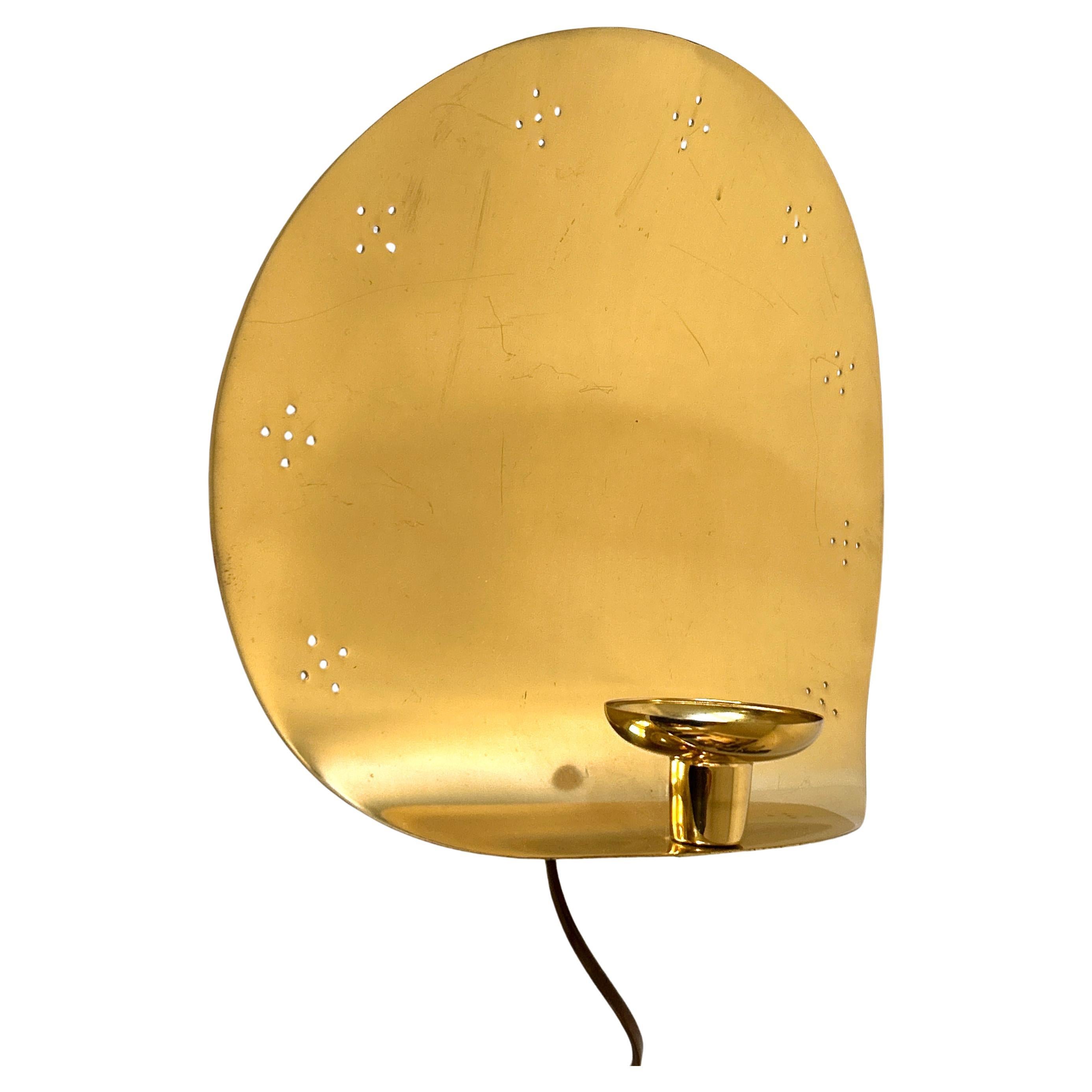 Elegant Mid Century Brass Sconce with Candle Holder by Boréns Borås Sweden 1970s For Sale