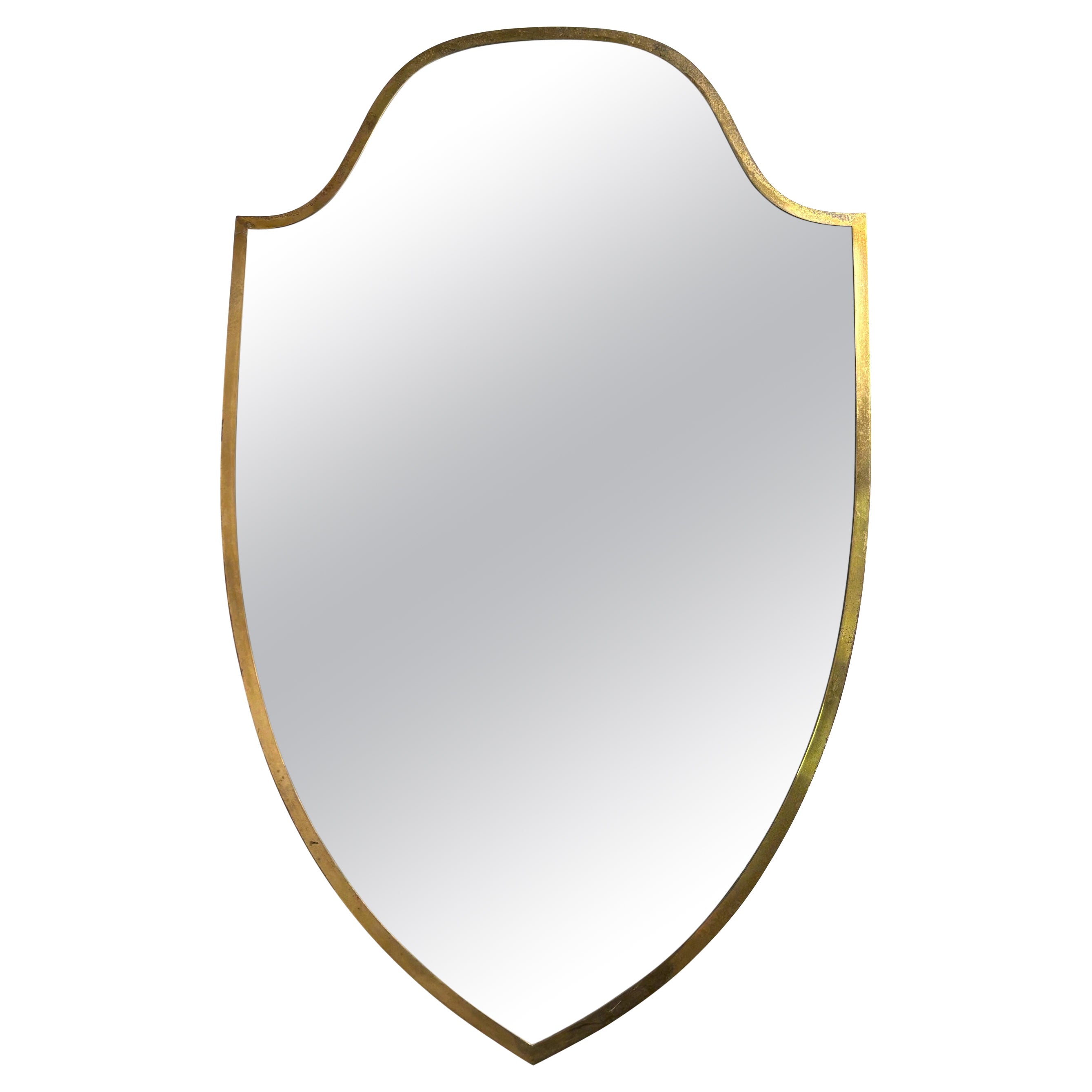 Elegante specchio da parete in ottone della metà del secolo, stile Gio Ponti, Italia