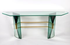 Elegant Mid-Century Console Table with Brass Support Attr. to Fontana Arte