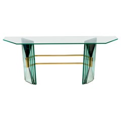 Elegante Mesa Consola de Mitad de Siglo con Soporte de Latón Attr. a Fontana Arte