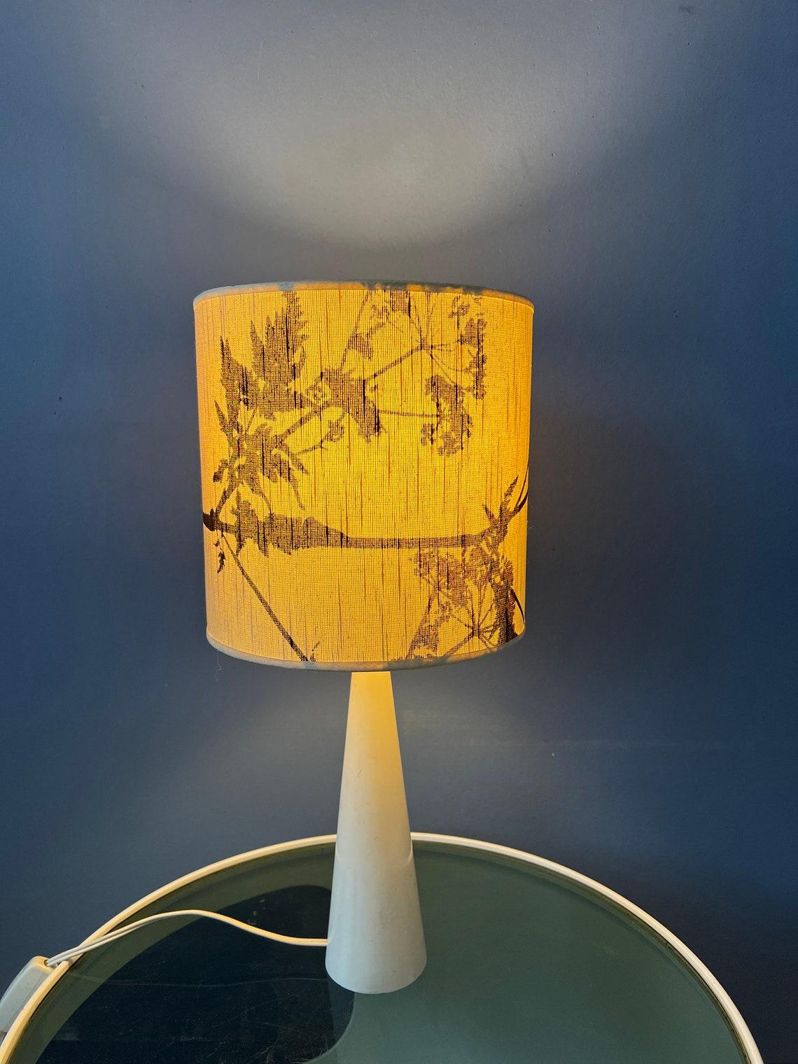 20th Century Elegant Mid Century Desk Lamp With Beautifully Patterned Shade, 1970s For Sale