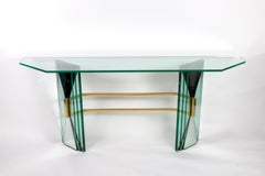Elegant Mid-Century Console Table with Brass Support Attr. to Fontana Arte
