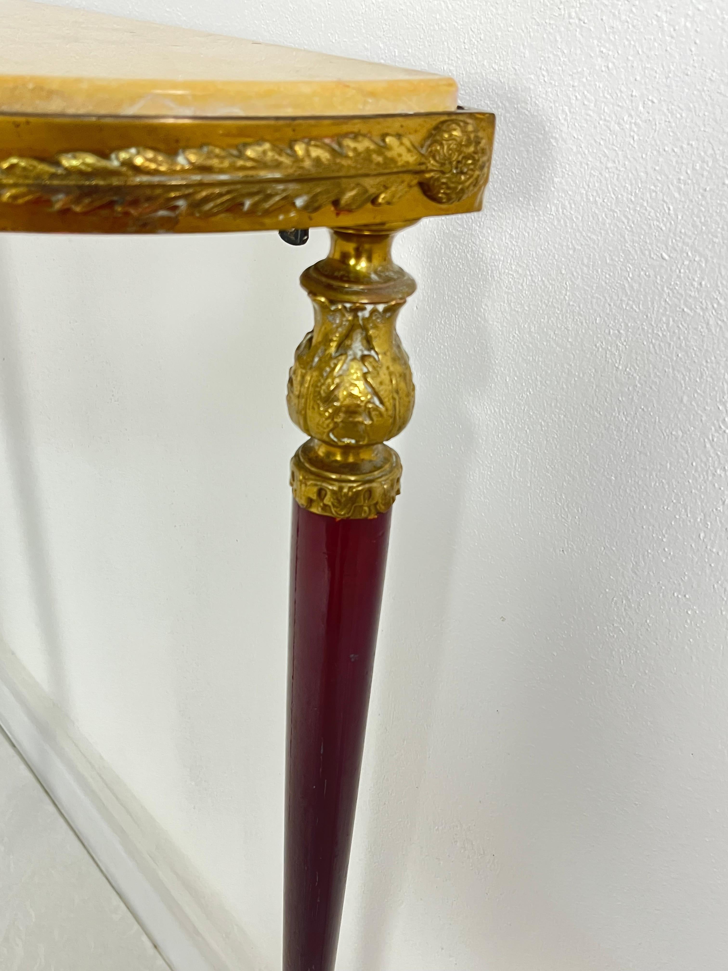 Elegant Mid-century Italian Brass Console Table with marble top, 1950s. For Sale 6