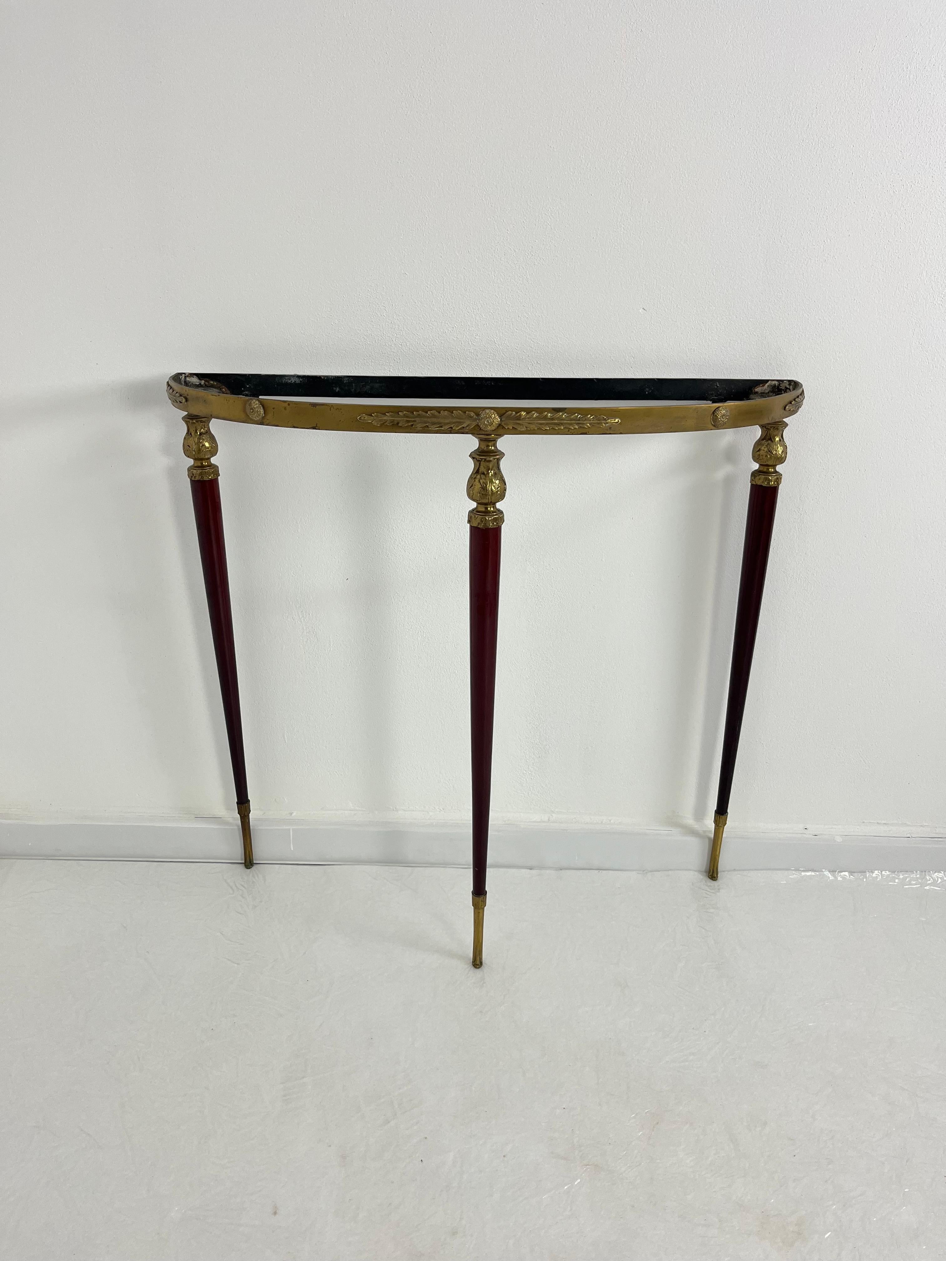 Elegant Mid-century Italian Brass Console Table with marble top, 1950s. For Sale 7