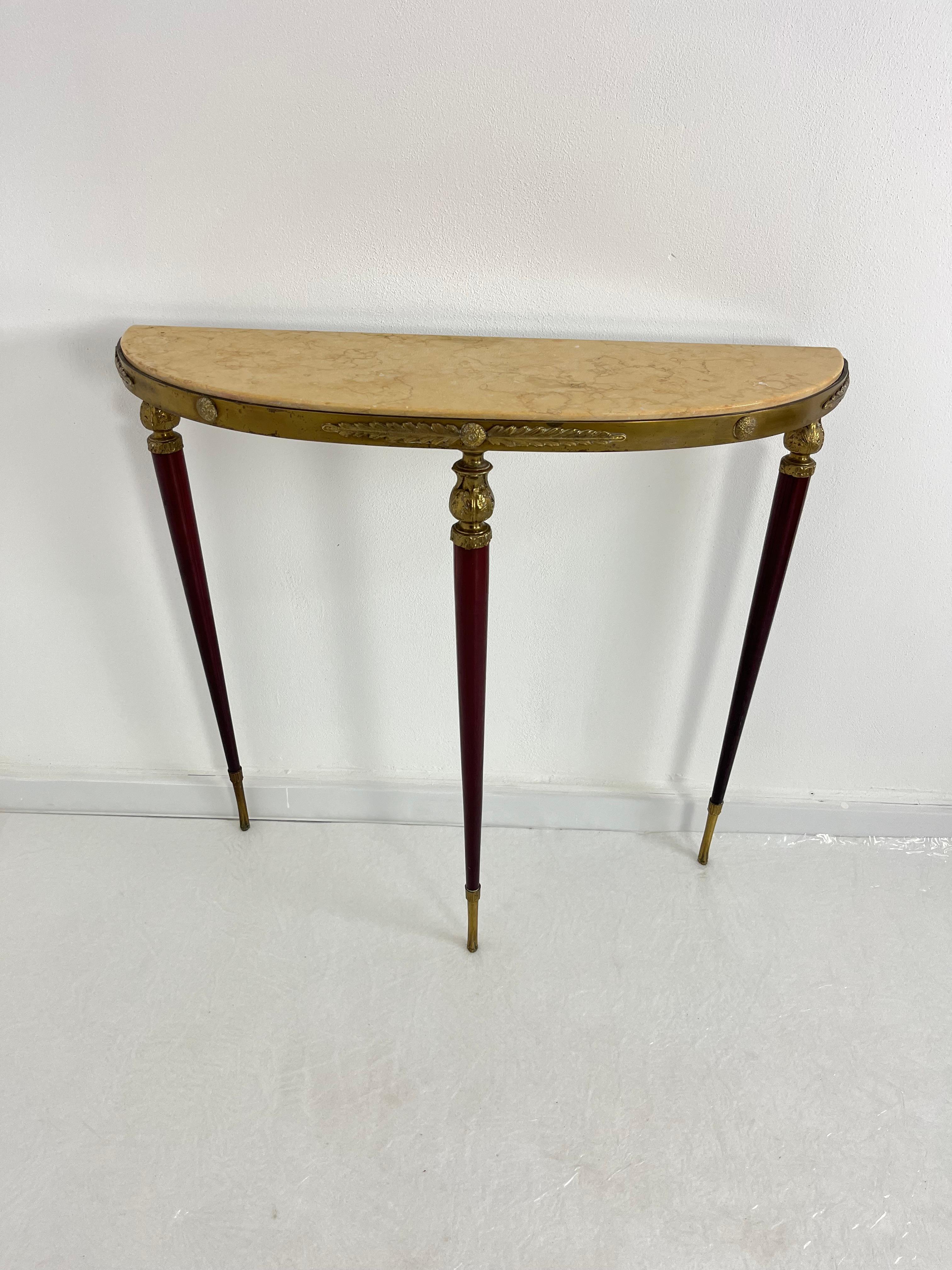 Mid-20th Century Elegant Mid-century Italian Brass Console Table with marble top, 1950s. For Sale