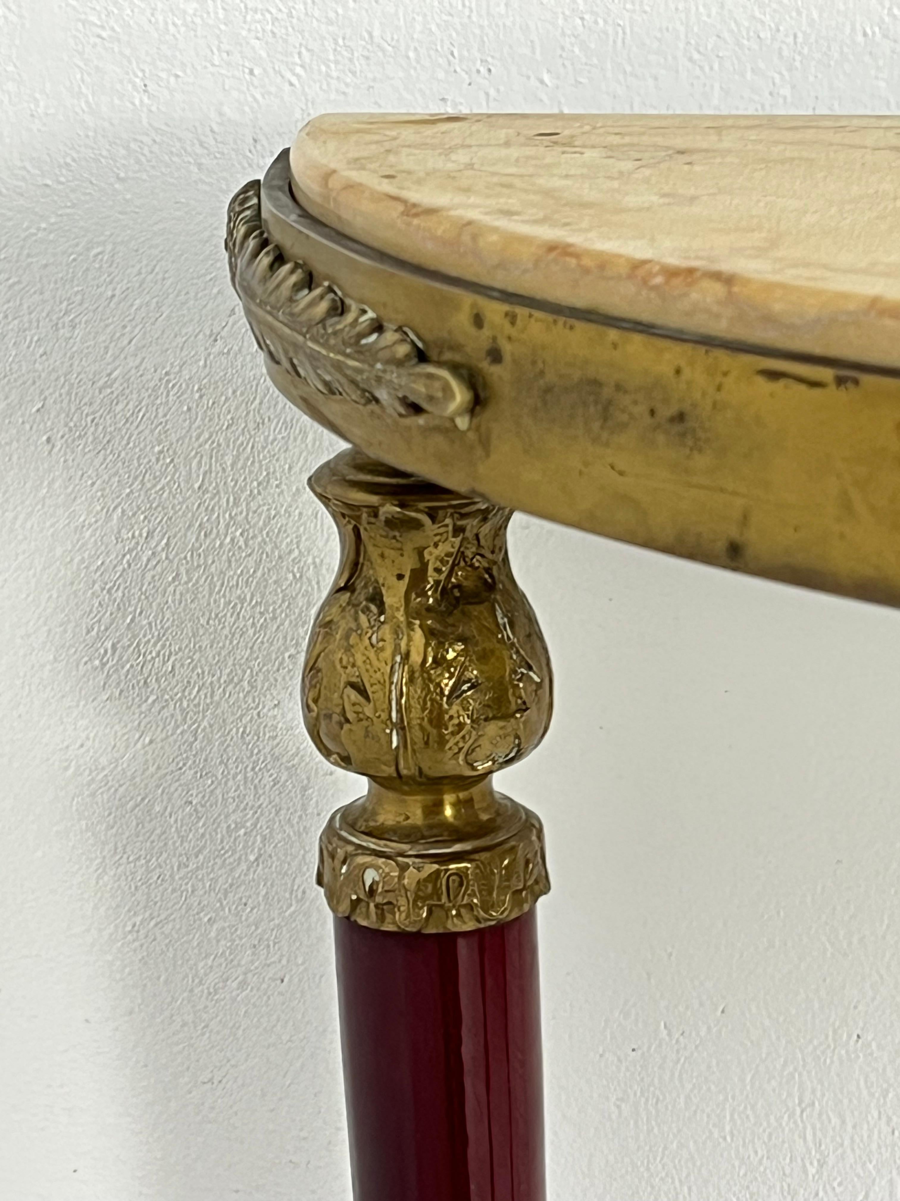 Elegant Mid-century Italian Brass Console Table with marble top, 1950s. For Sale 2