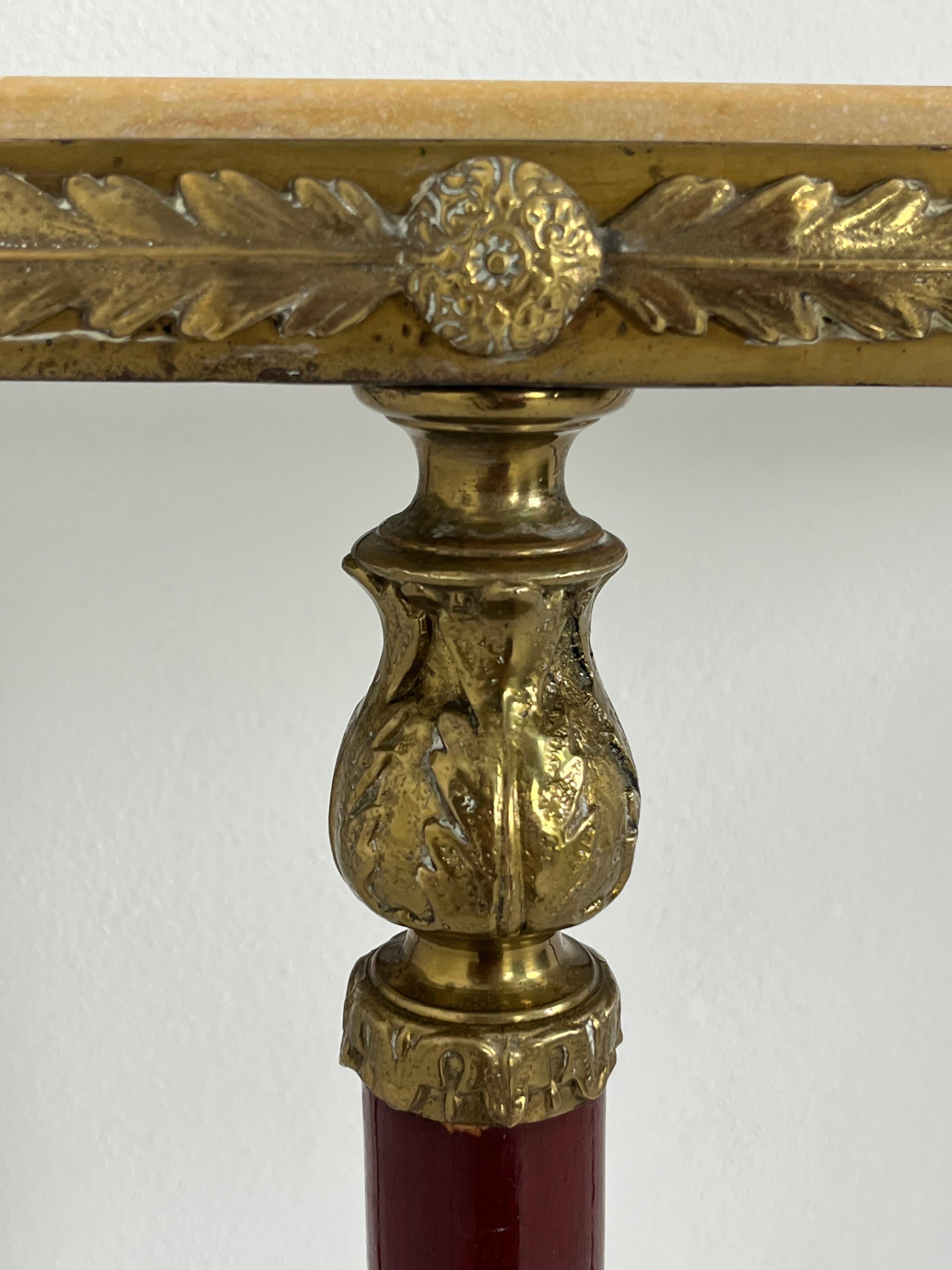 Elegant Mid-century Italian Brass Console Table with marble top, 1950s. For Sale 4