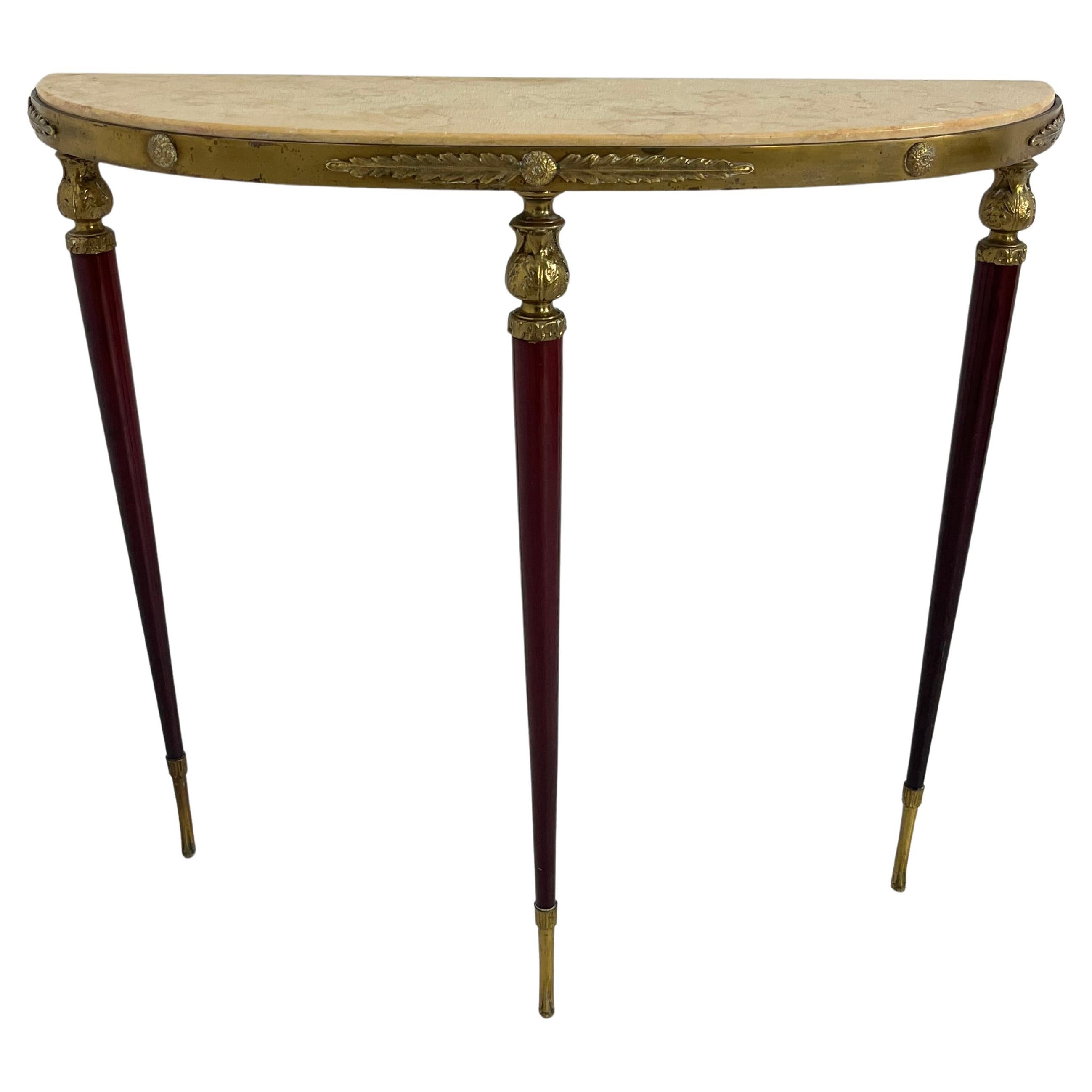 Elegant Mid-century Italian Brass Console Table with marble top, 1950s.