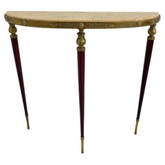 Elegant Mid-century Italian Brass Console Table with marble top, 1950s.