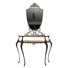 Elegante consola italiana de mediados de siglo con espejo, años 50
