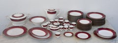 Elegant Mid-Century Japanese Bone China Service for 12 in White and Noble Red