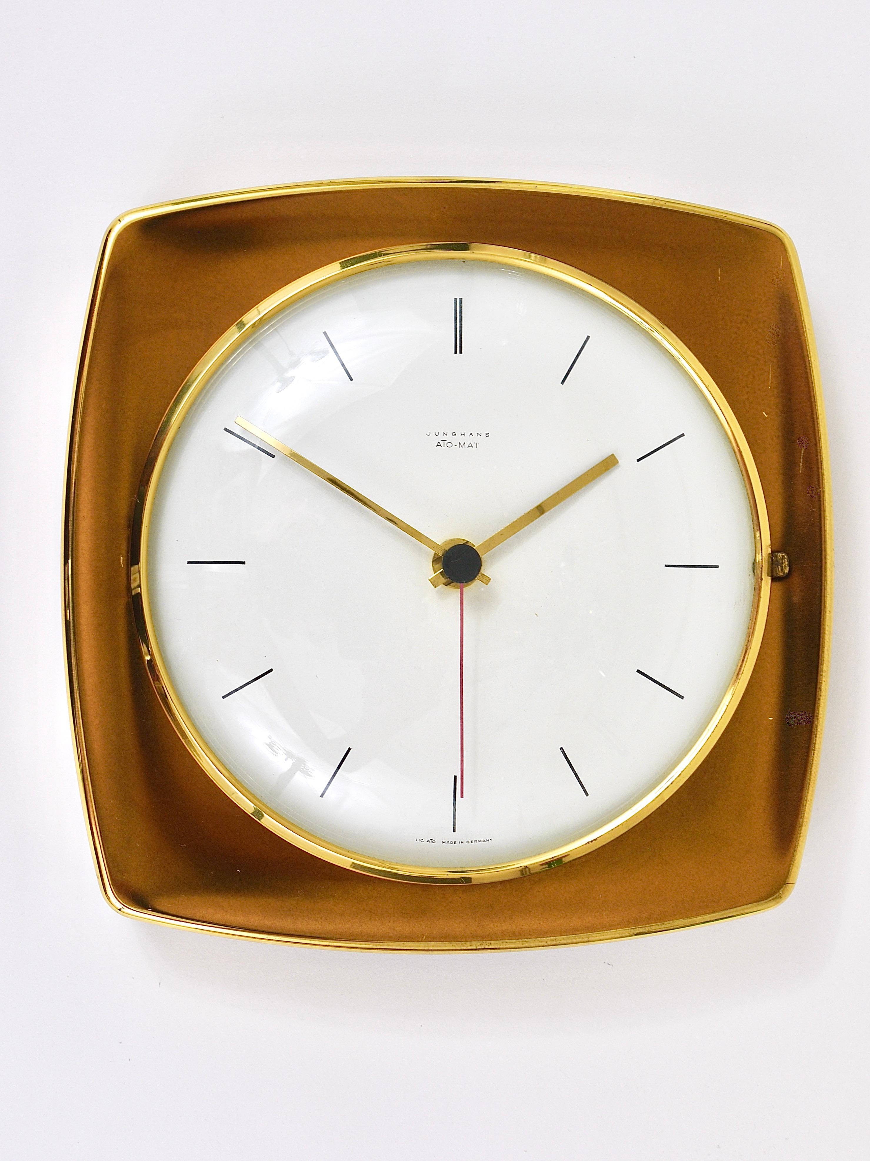 Metal Elegant Mid-Century Junghans Ato-Mat Gold & Brass Wall Clock, Germany, 1950s