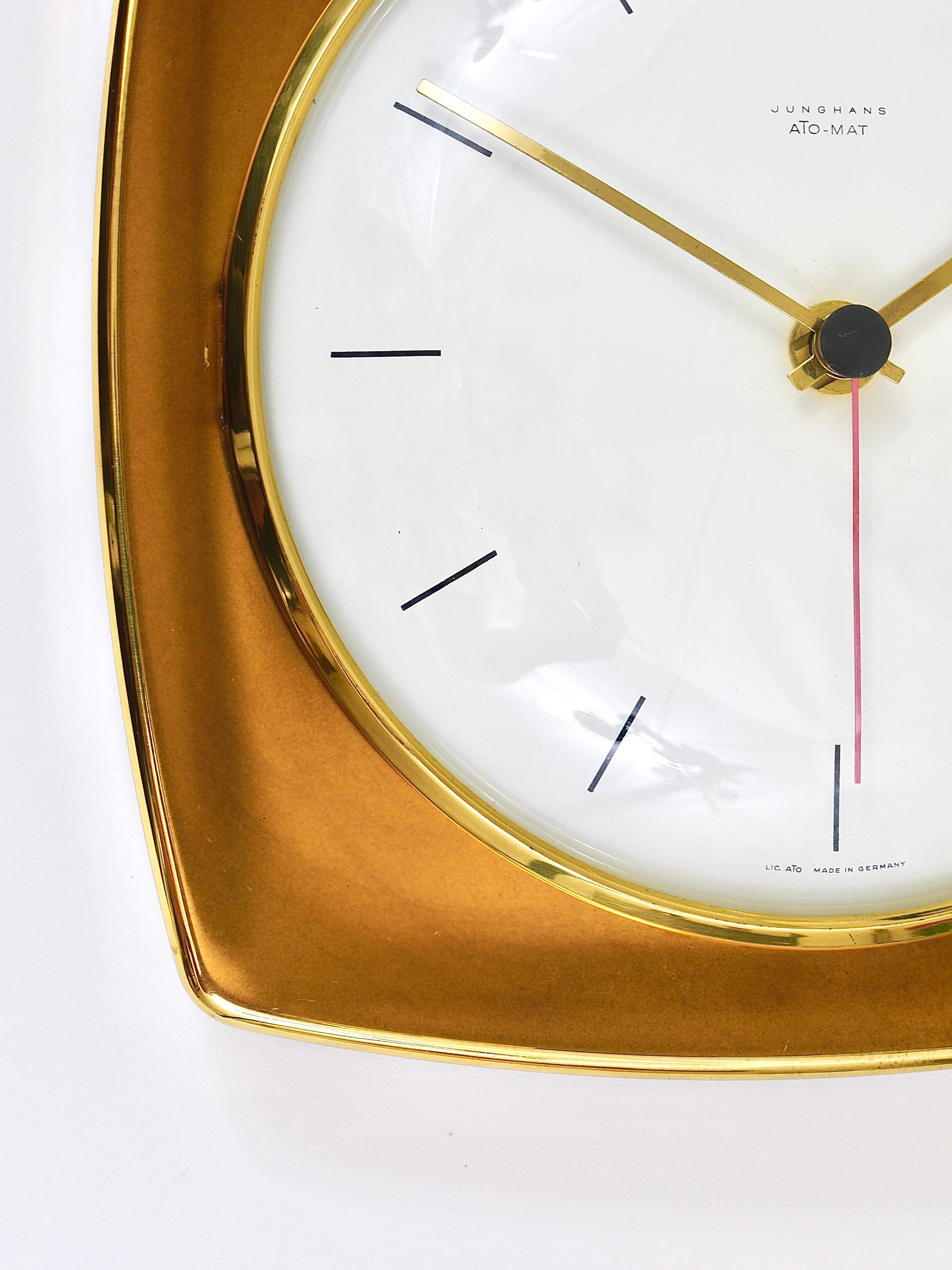 Elegant Mid-Century Junghans Ato-Mat Gold & Brass Wall Clock, Germany, 1950s 1