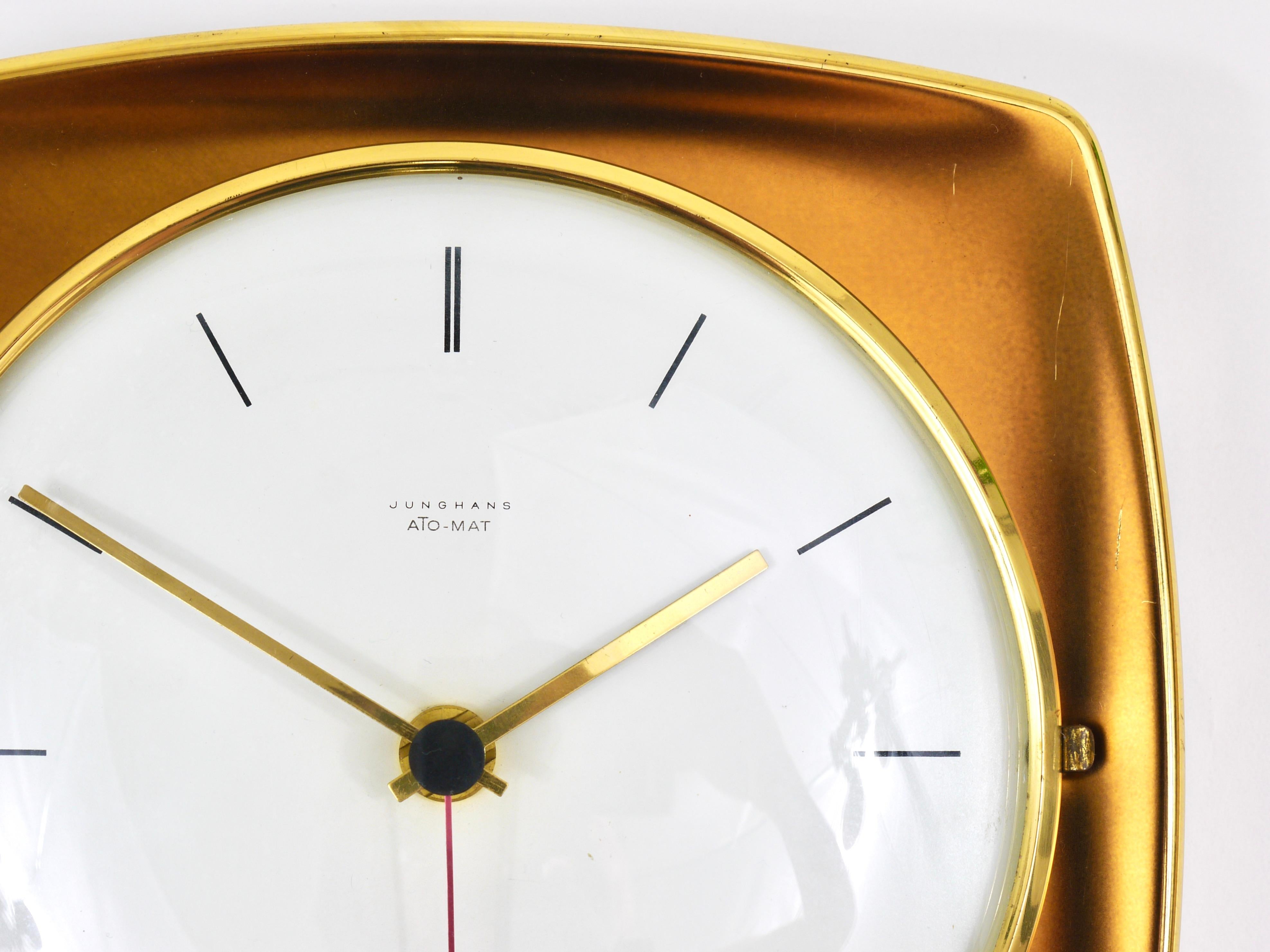 Elegant Mid-Century Junghans Ato-Mat Gold & Brass Wall Clock, Germany, 1950s 2