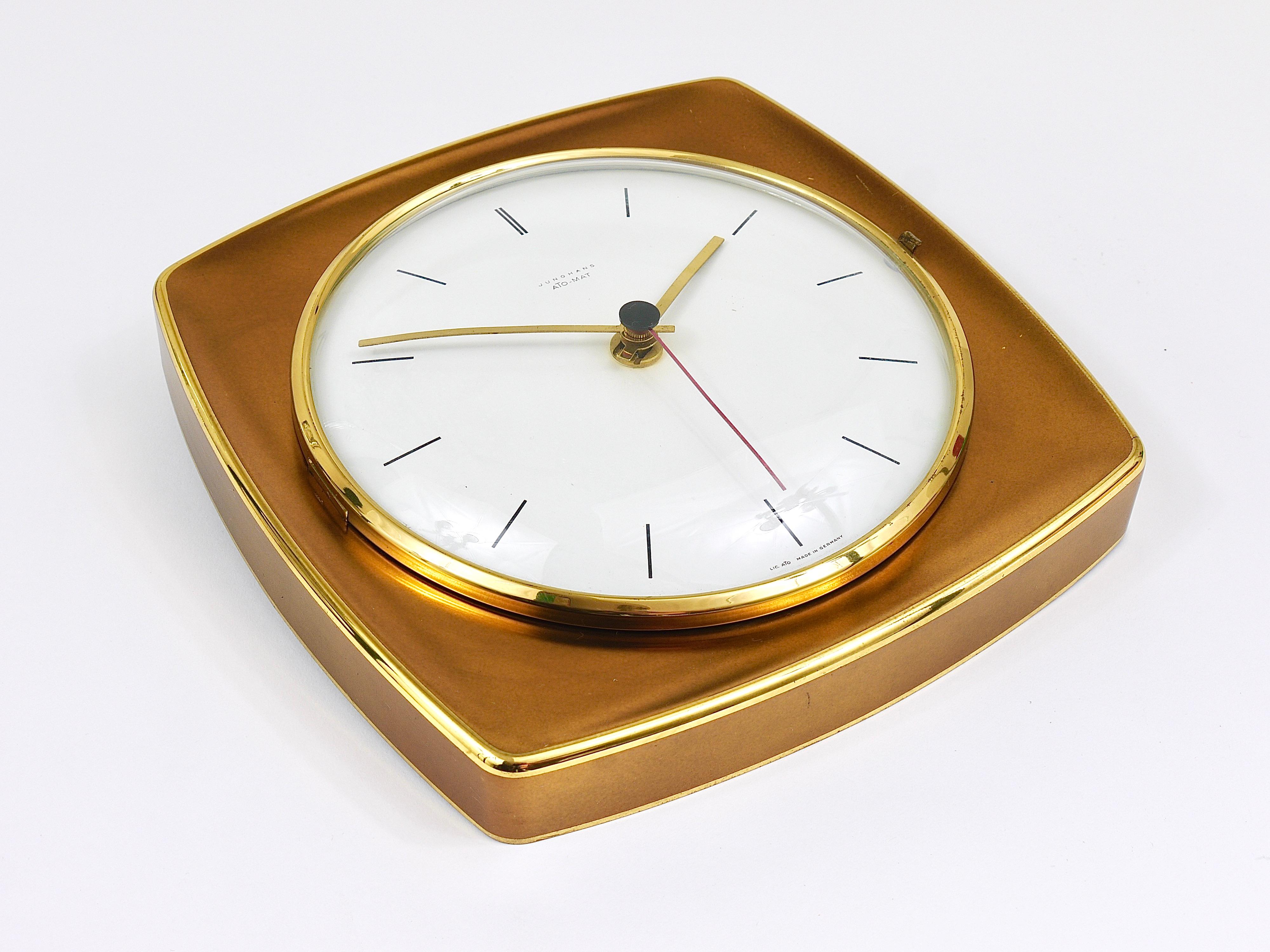 Elegant Mid-Century Junghans Ato-Mat Gold Brass Wall Clock, Germany, 1950s For Sale 2