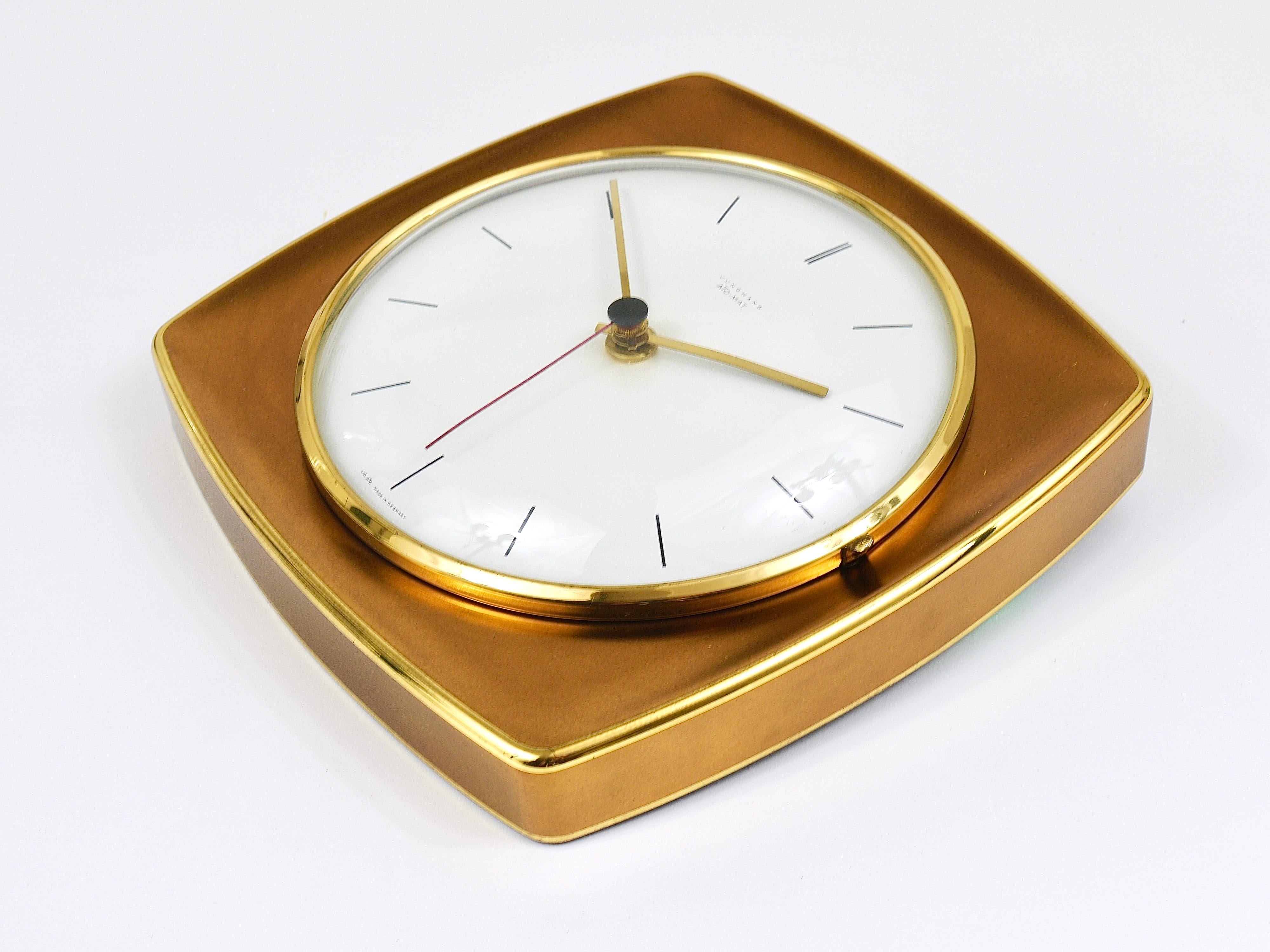 Elegant Mid-Century Junghans Ato-Mat Gold Brass Wall Clock, Germany, 1950s For Sale 3