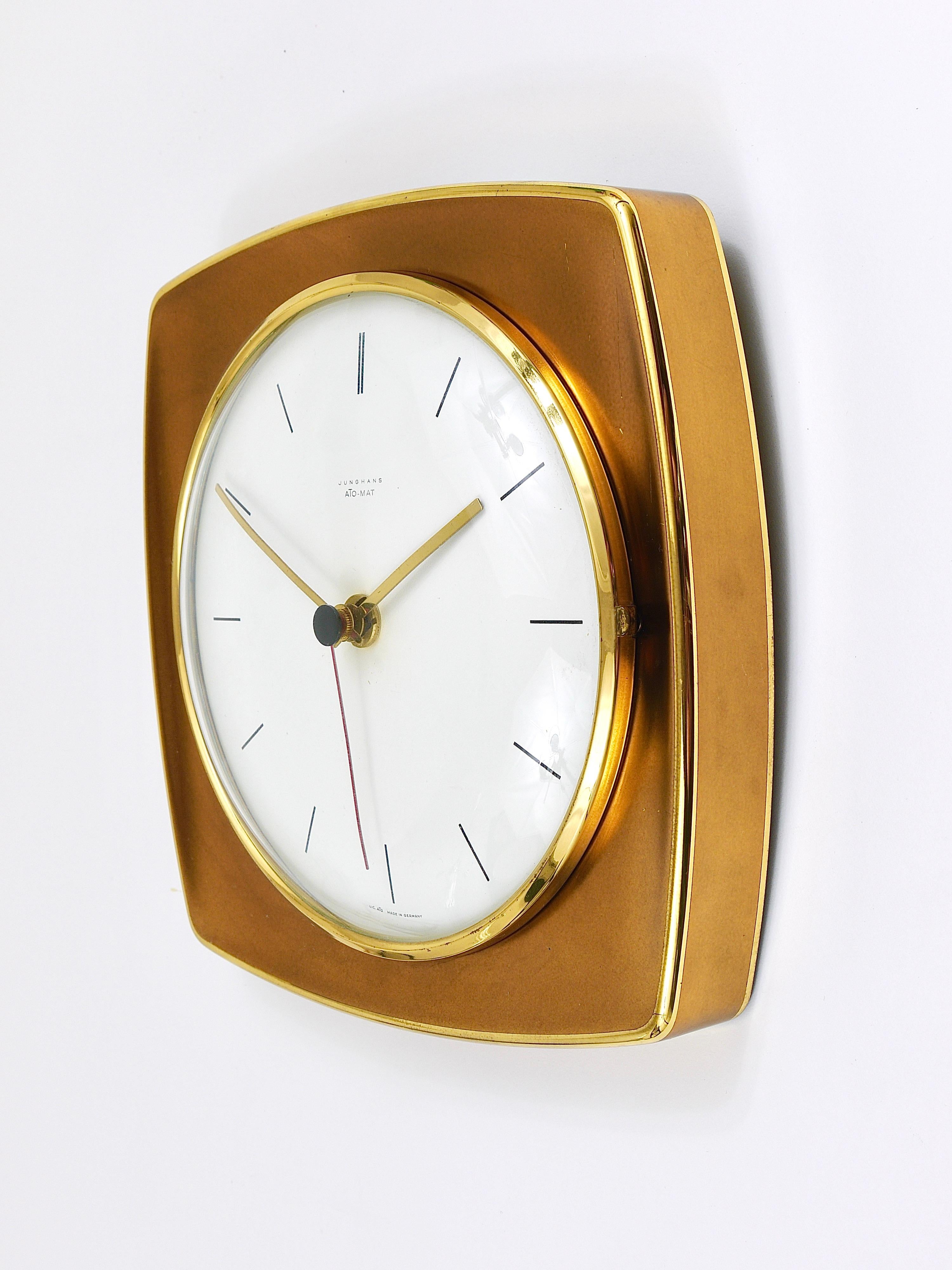 Elegant Mid-Century Junghans Ato-Mat Gold Brass Wall Clock, Germany, 1950s For Sale 4
