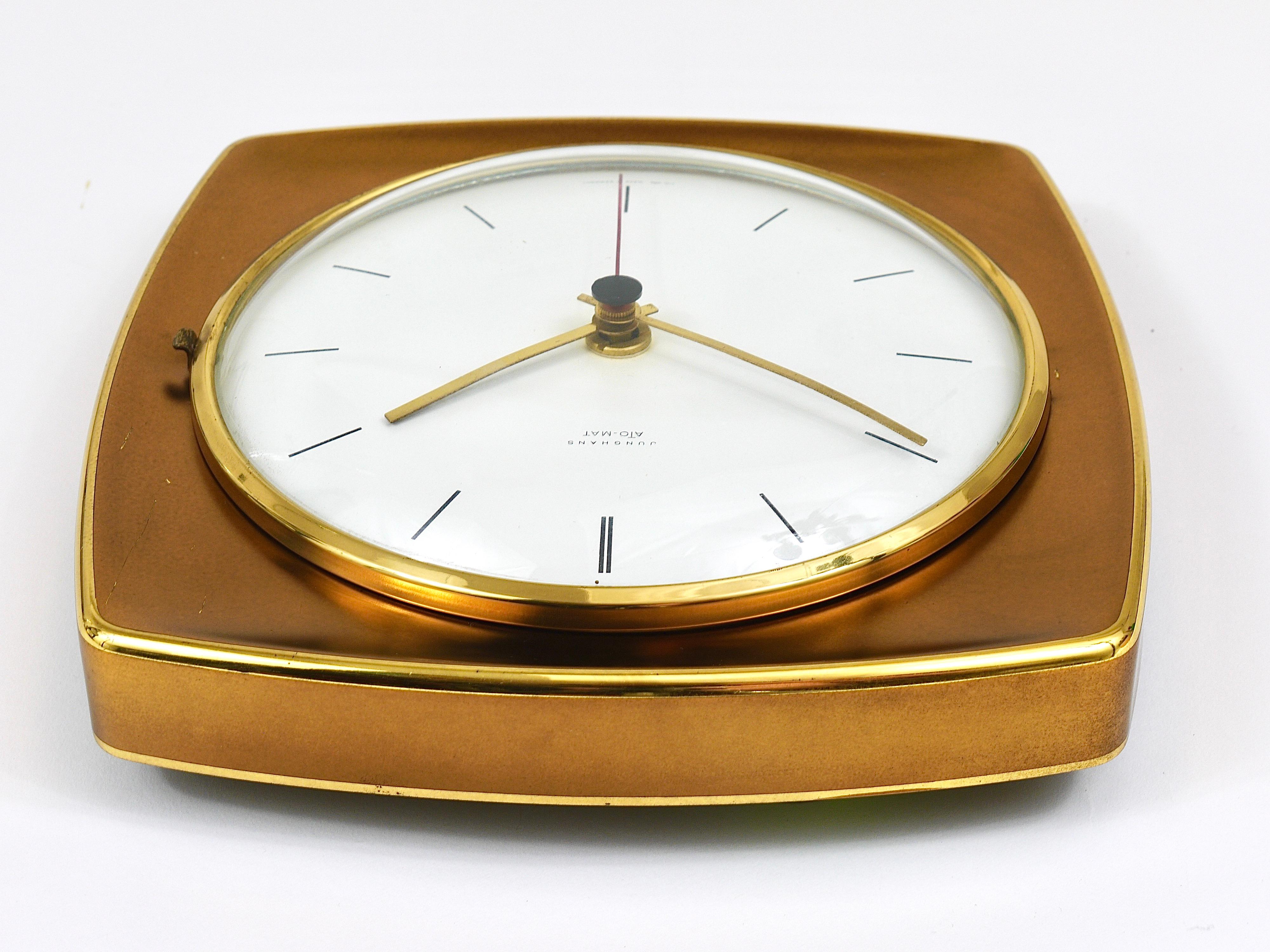 Elegant Mid-Century Junghans Ato-Mat Gold Brass Wall Clock, Germany, 1950s For Sale 6