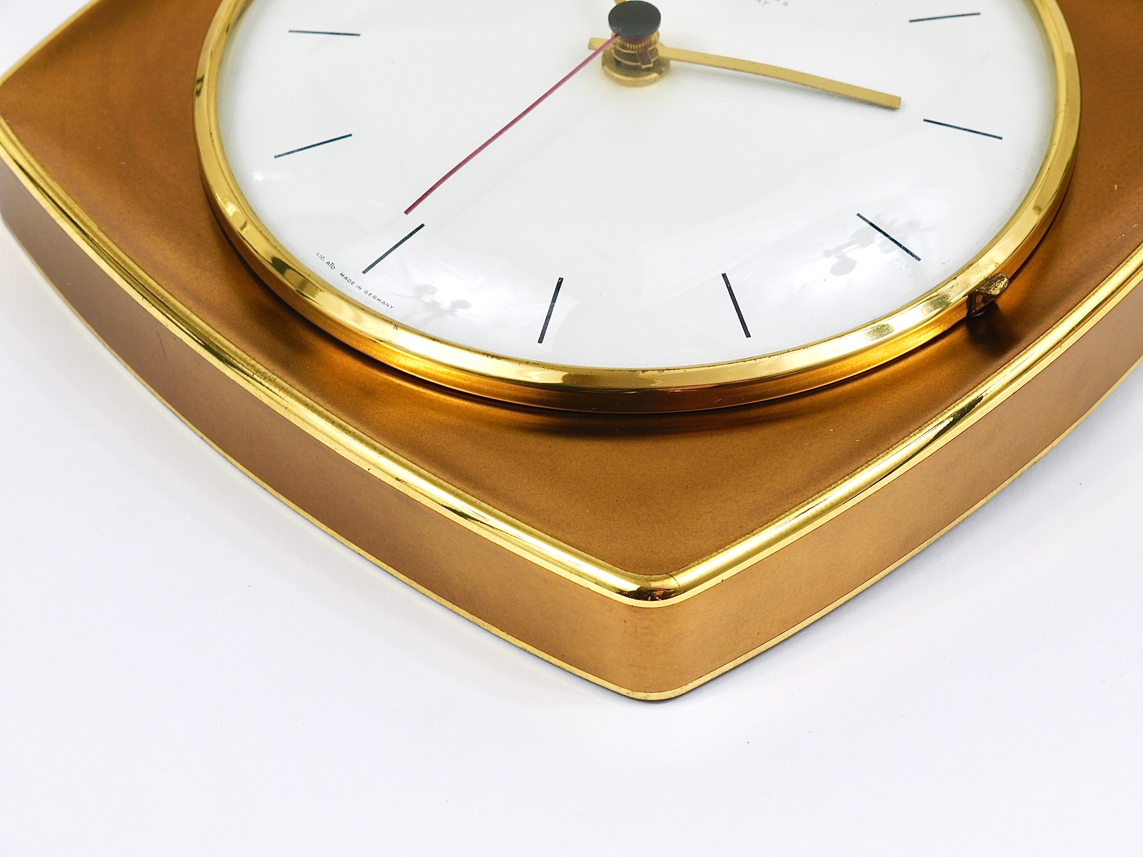 Elegant Mid-Century Junghans Ato-Mat Gold & Brass Wall Clock, Germany, 1950s 7