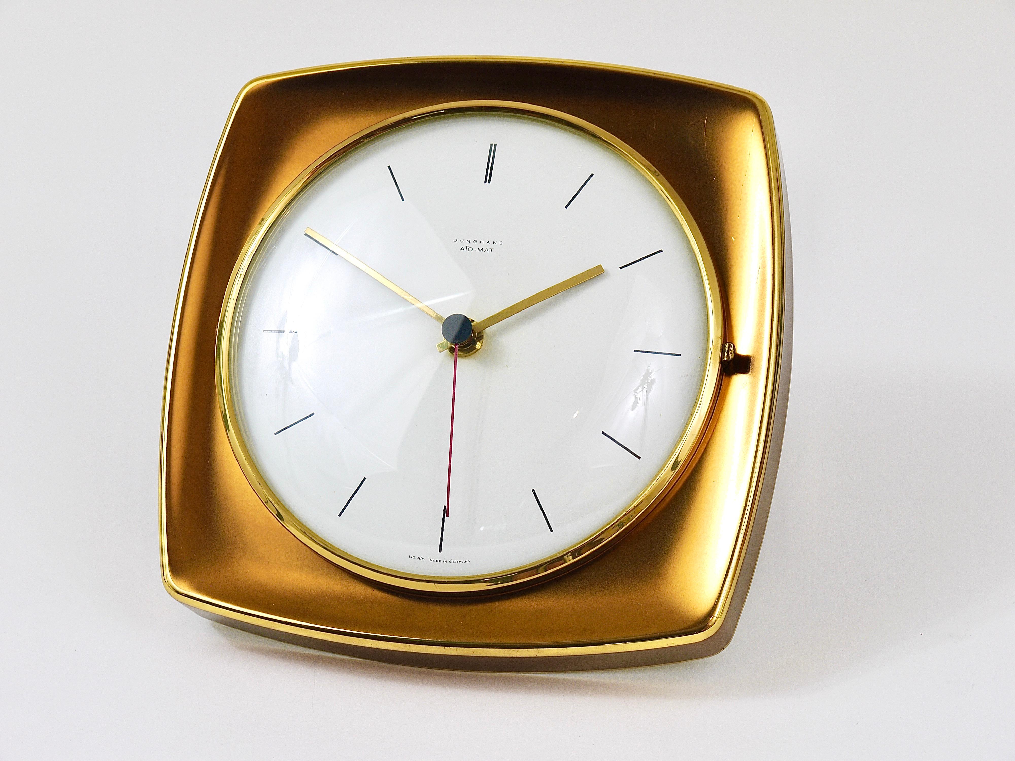 Elegant Mid-Century Junghans Ato-Mat Gold Brass Wall Clock, Germany, 1950s 7