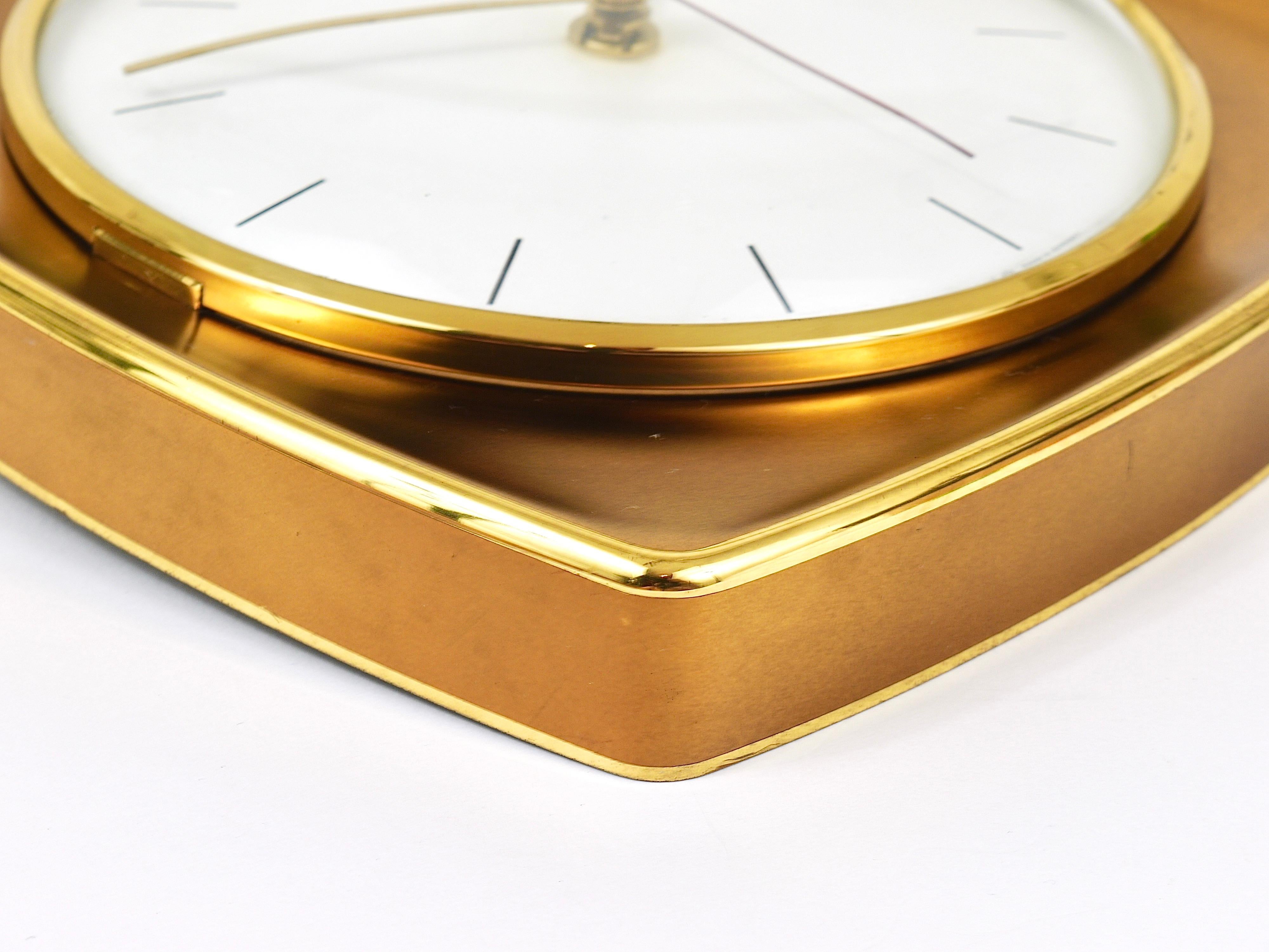 Elegant Mid-Century Junghans Ato-Mat Gold Brass Wall Clock, Germany, 1950s For Sale 8